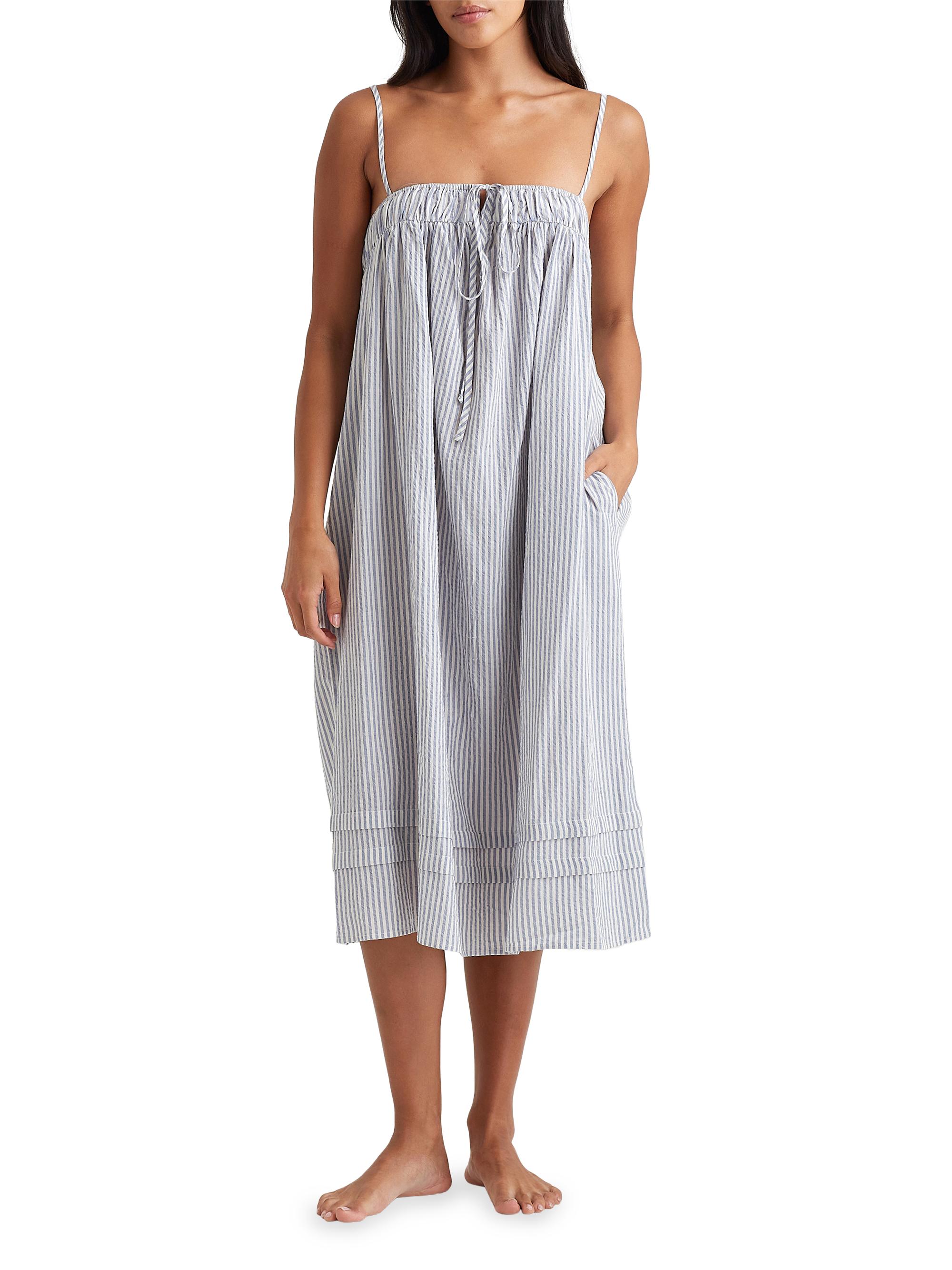 Papinelle Women's Sabine Seersucker Stripe Nightie - White French Blue