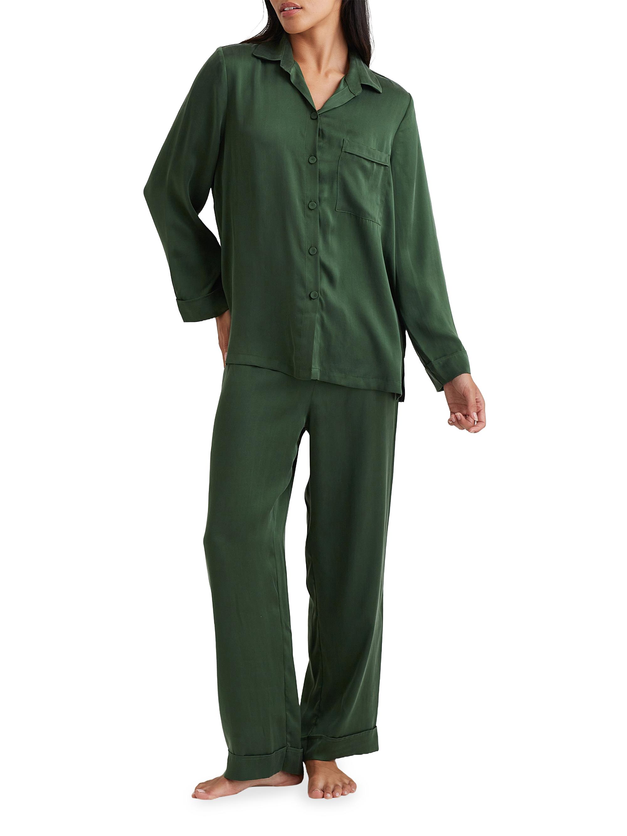 Papinelle Women's Audrey Silk Long-Sleeve Pajamas - Forest Green
