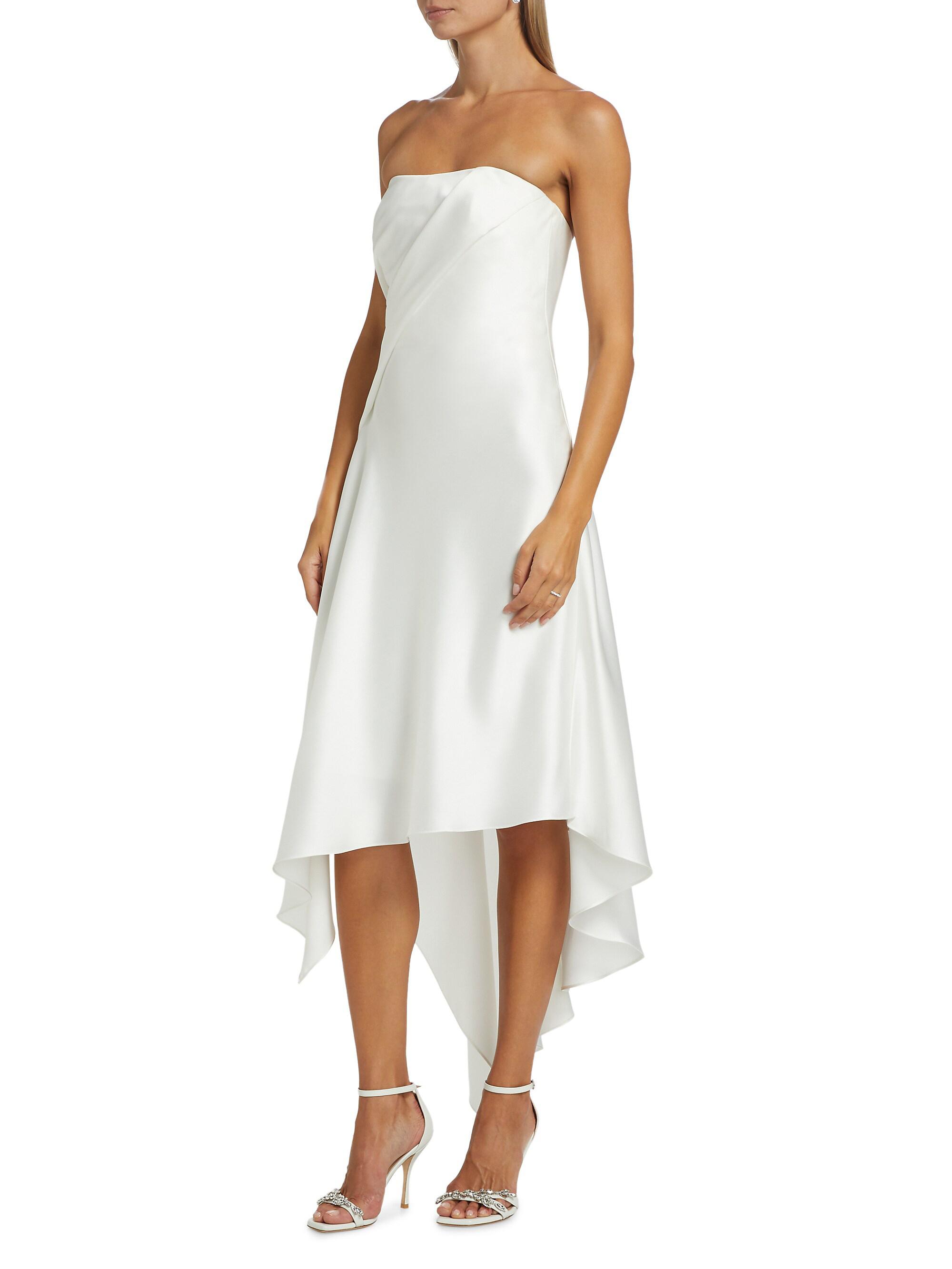Asymmetric Satin Strapless Midi-Dress