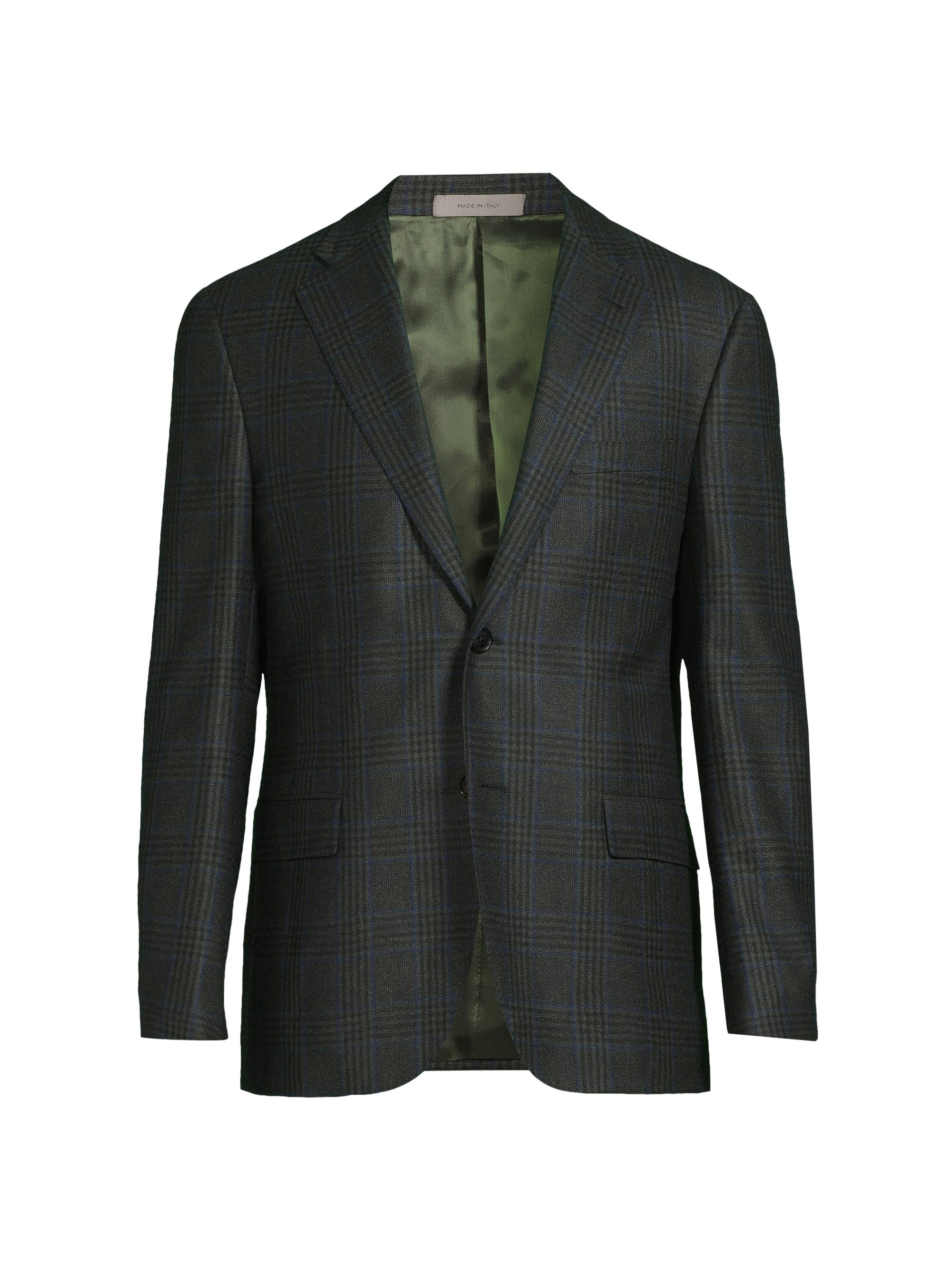 Corneliani Men's Academy Plaid Wool Jacket - Olive