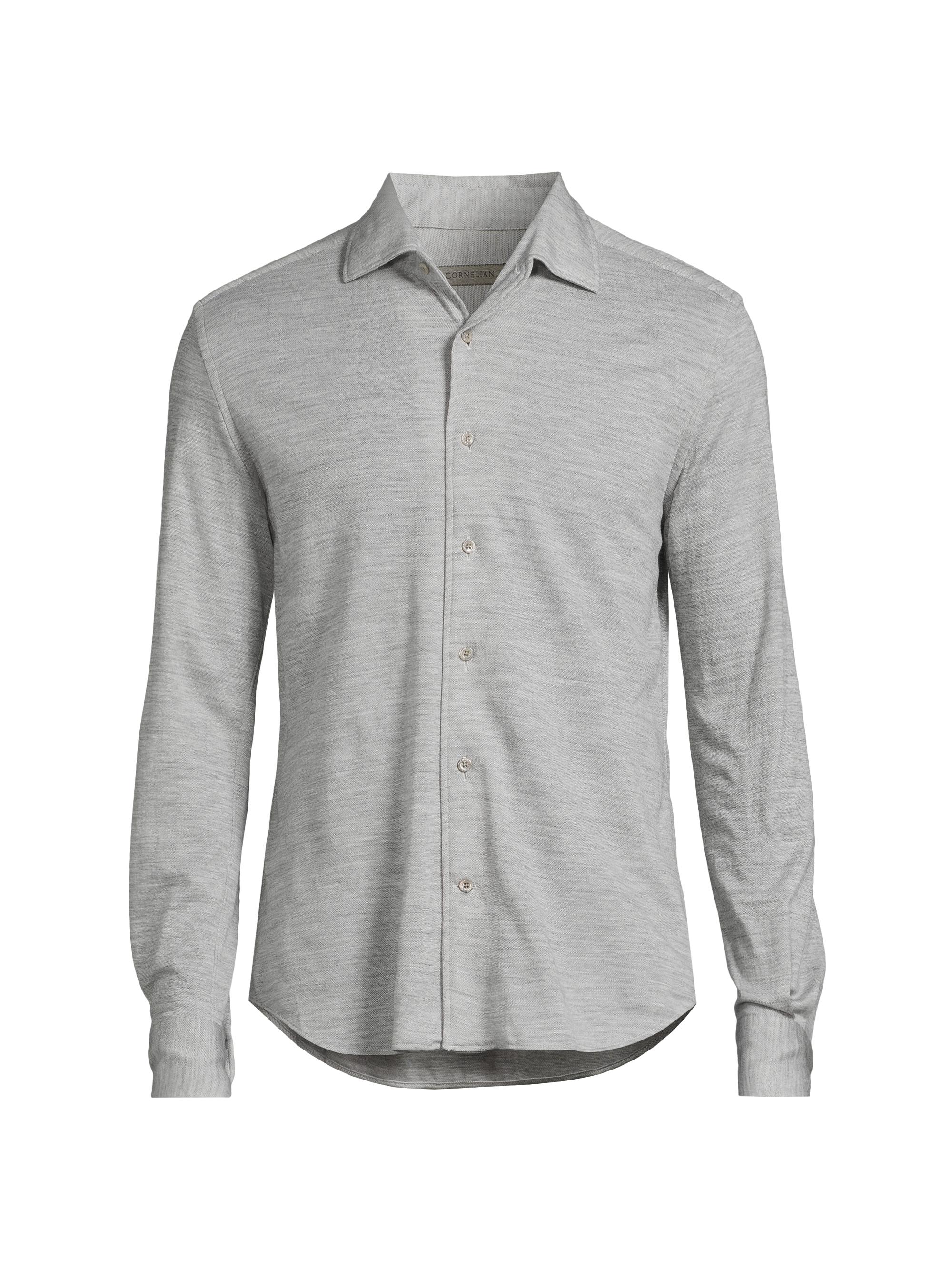 Corneliani Men's Wool-Blend Button-Up Shirt - Gray
