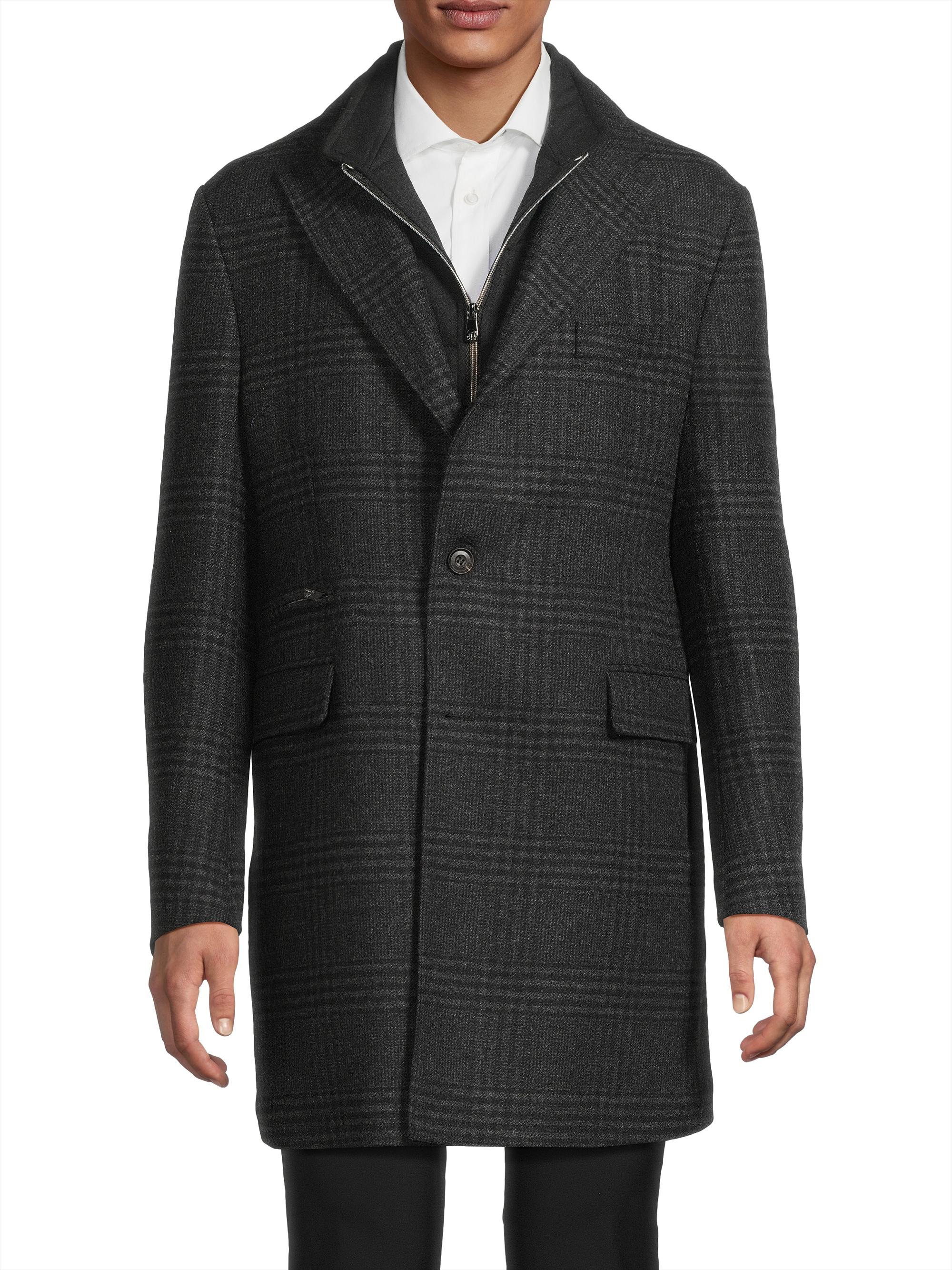 Corneliani ID Glen Plaid Wool Coat | Saks Fifth Avenue