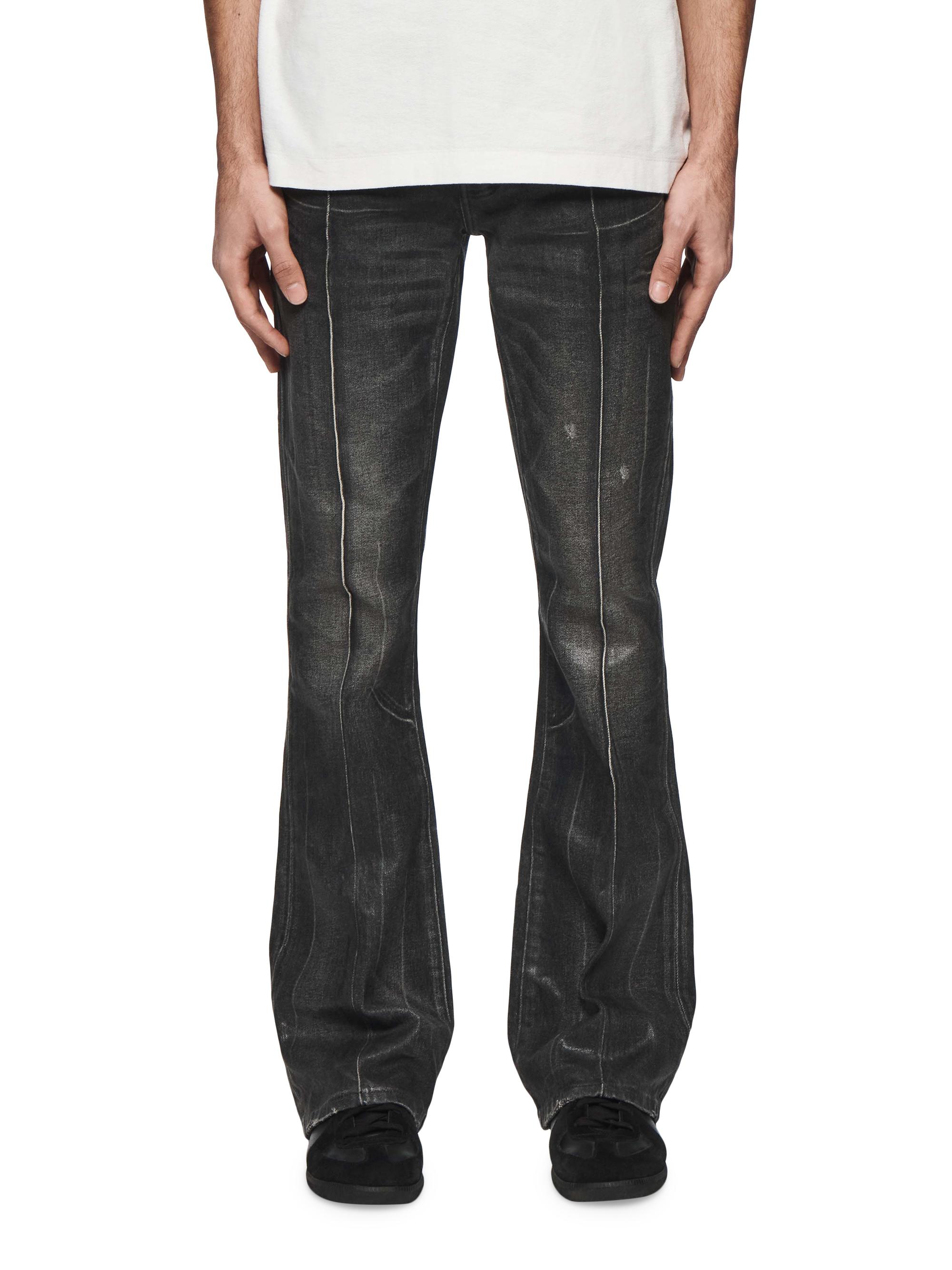 Purple Brand Men's D-Pintuck Coated-Cotton Flared Jeans - Black