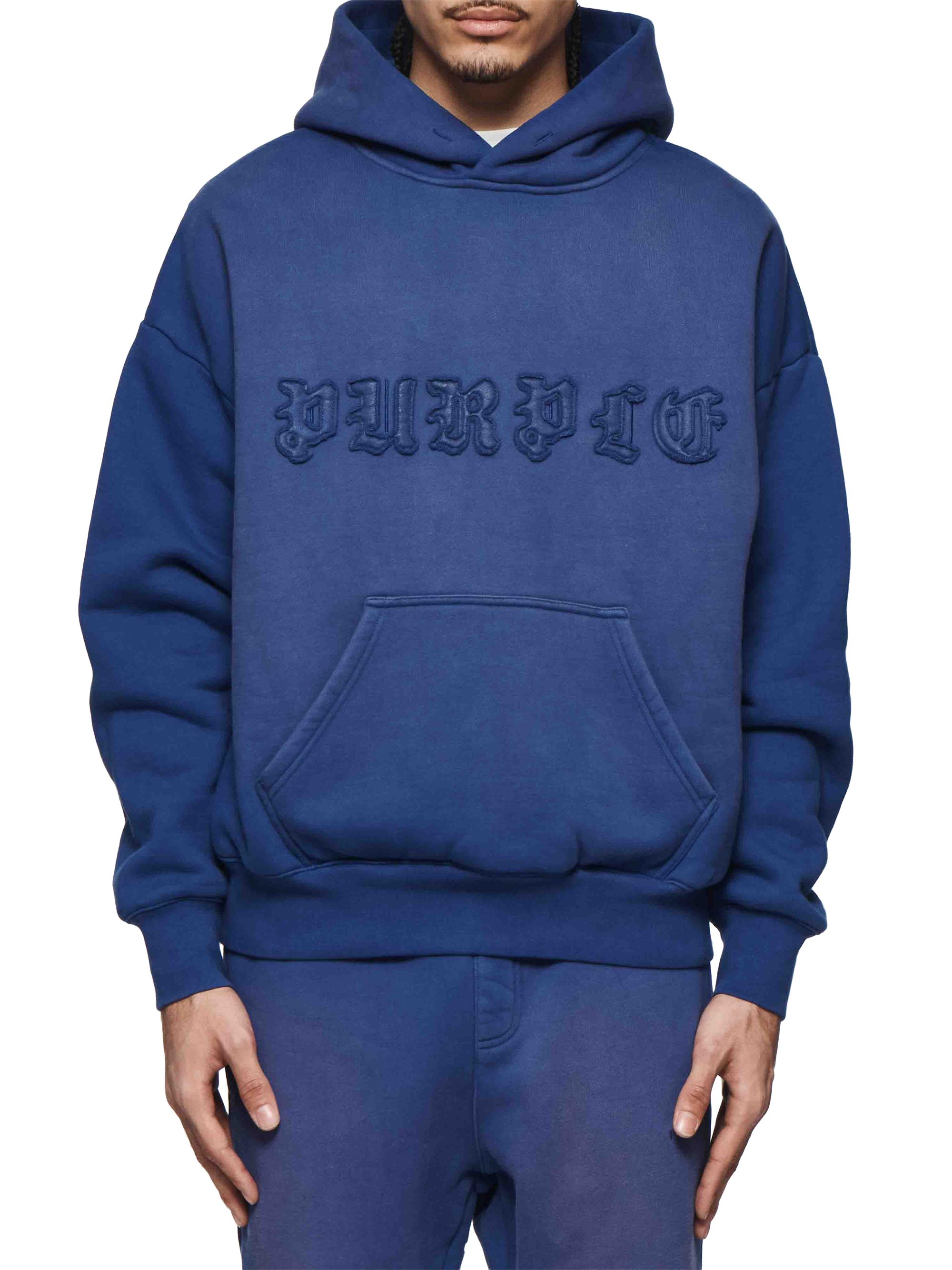 Purple Brand Men's Appliqué Logo Cotton Fleece Hoodie - Blue