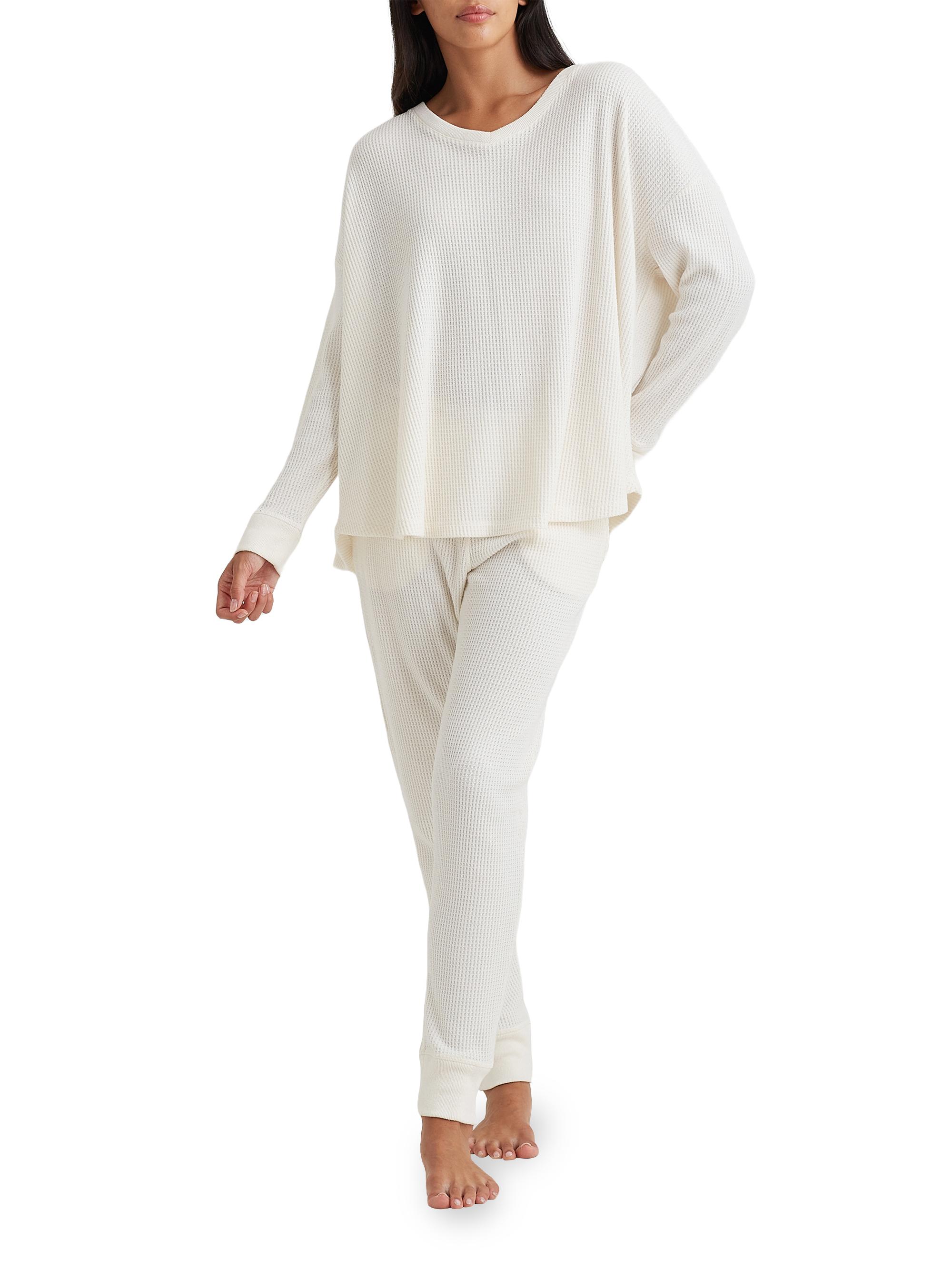Papinelle Women's Waffle-Knit Lounge Pajamas - Ecru