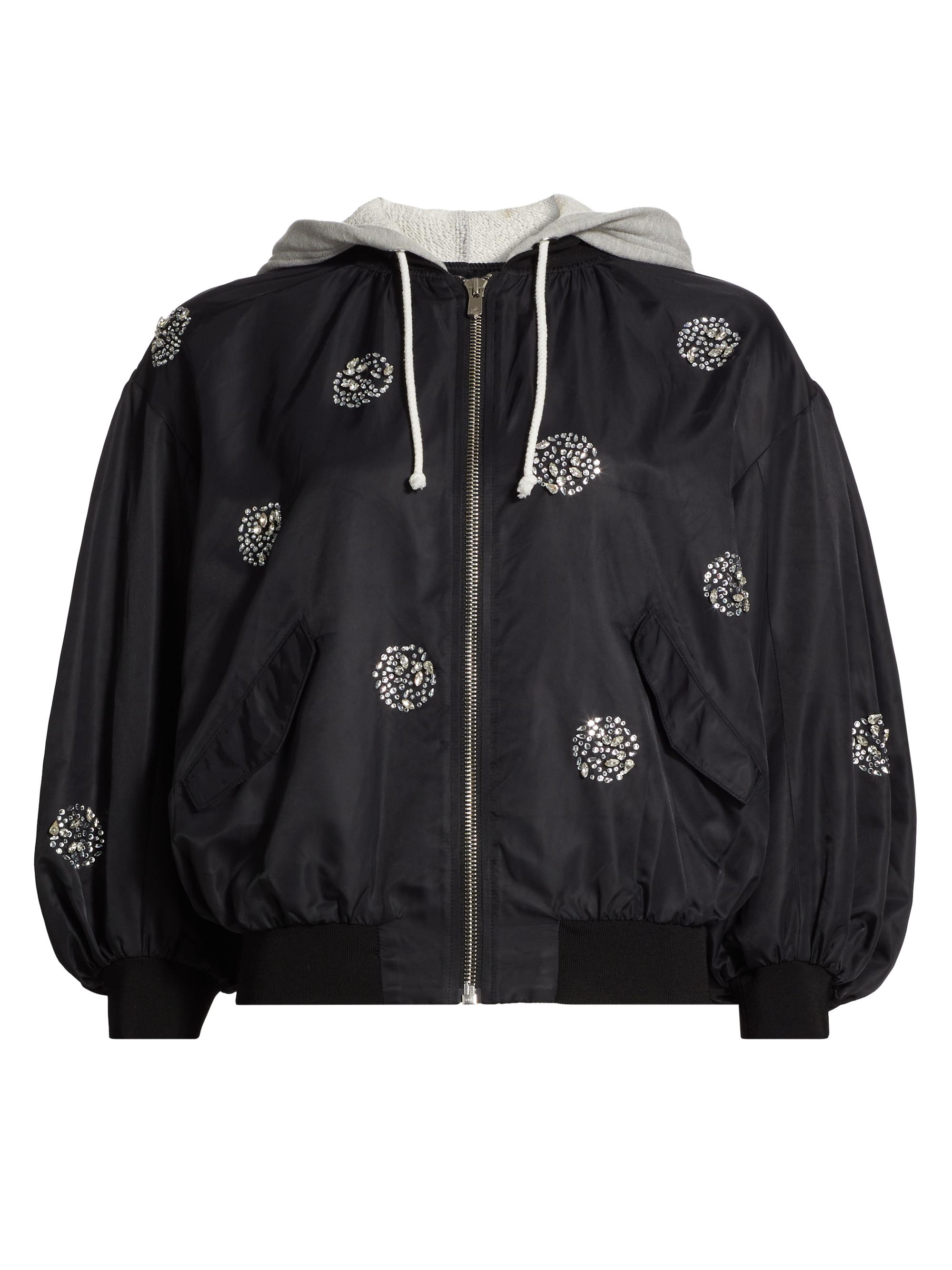 CINQ A SEPT Women's Ollie Crystal-Embellished Bomber Jacket - Black Silver