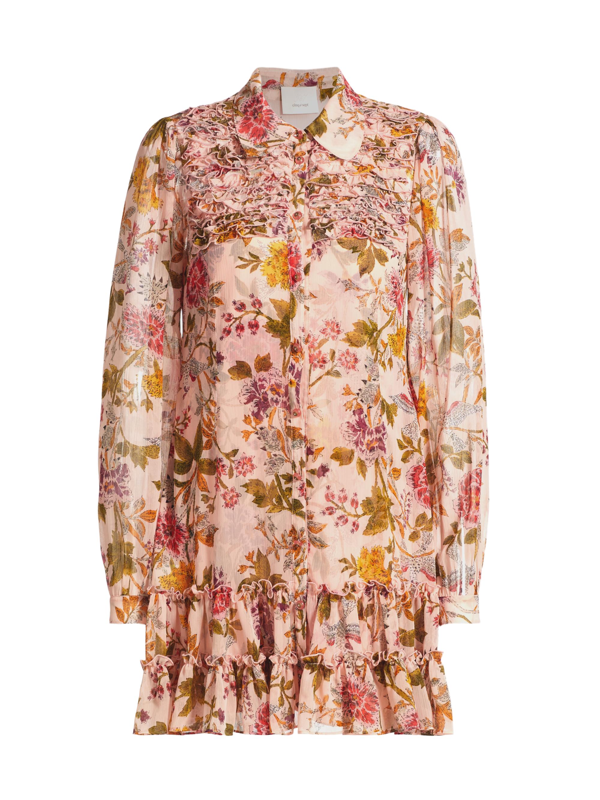 CINQ A SEPT Women's Barnes Floral Mini Shirtdress - Soft Pink Multi
