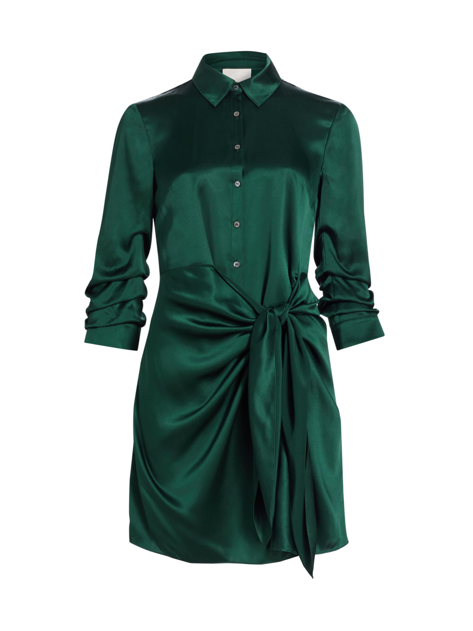 CINQ A SEPT Women's Jacey Silk Satin Tie-Waist Minidress - Green Onyx