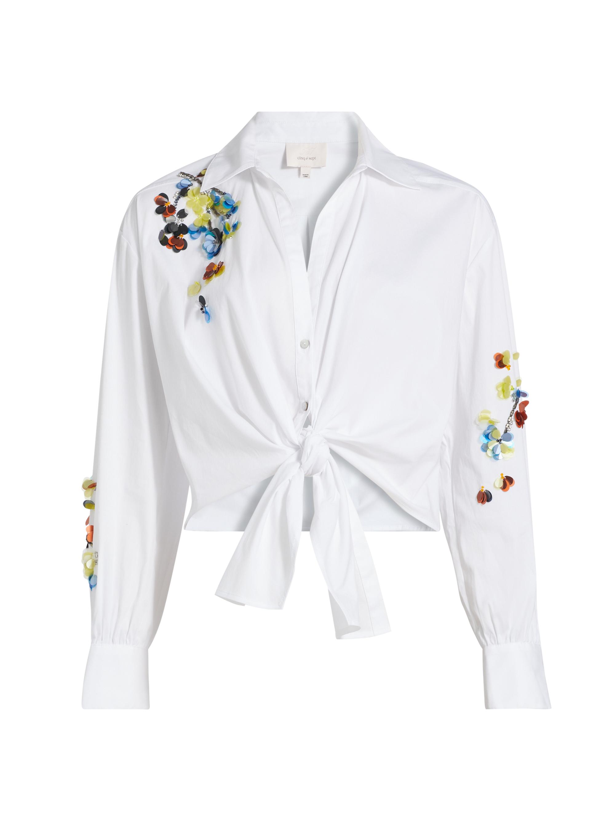 CINQ A SEPT Women's Marianna Sequin Flower Knotted Shirt - White Multi