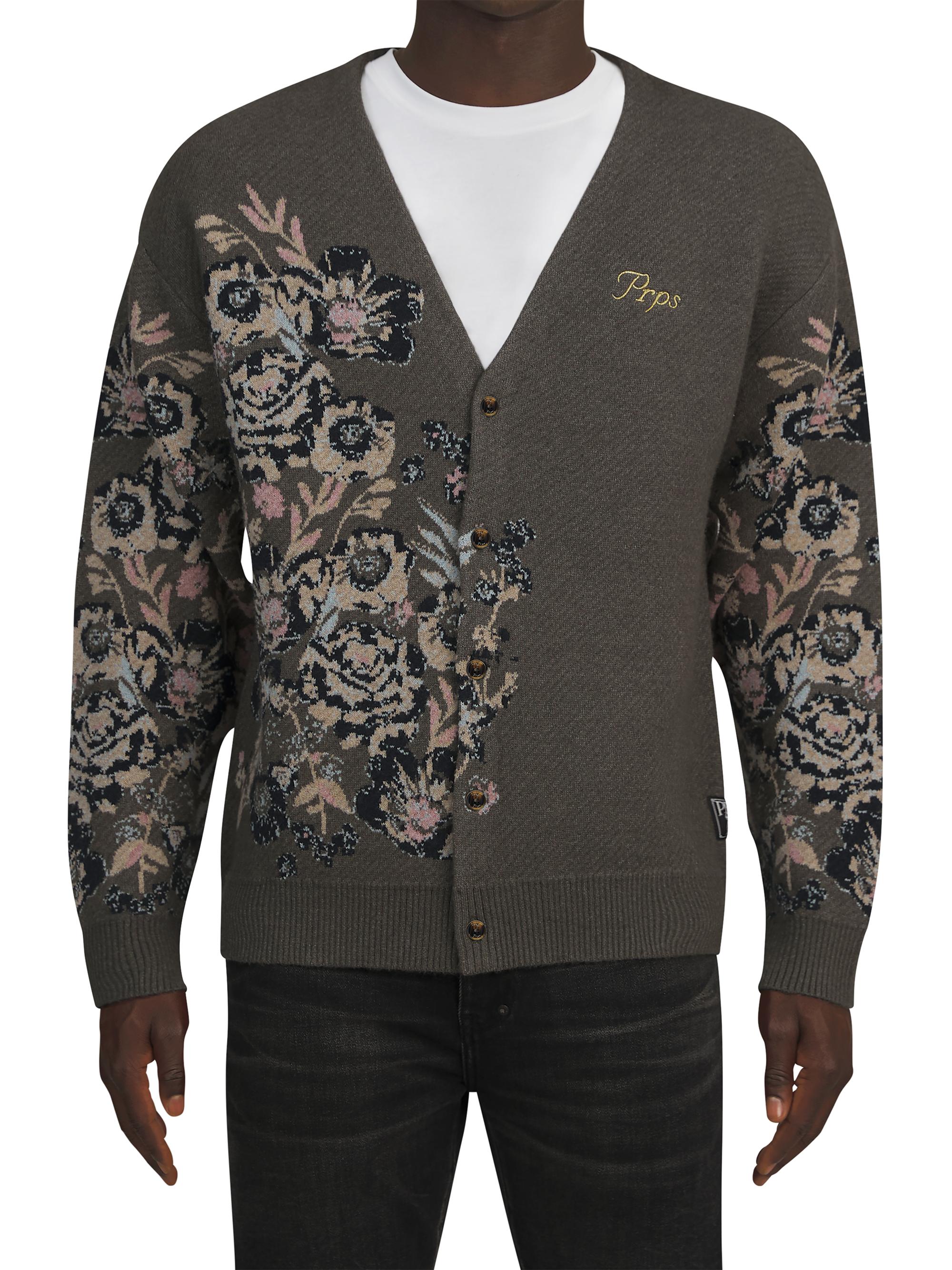 Prps Men's Floral Jacquard Cardigan - Olive