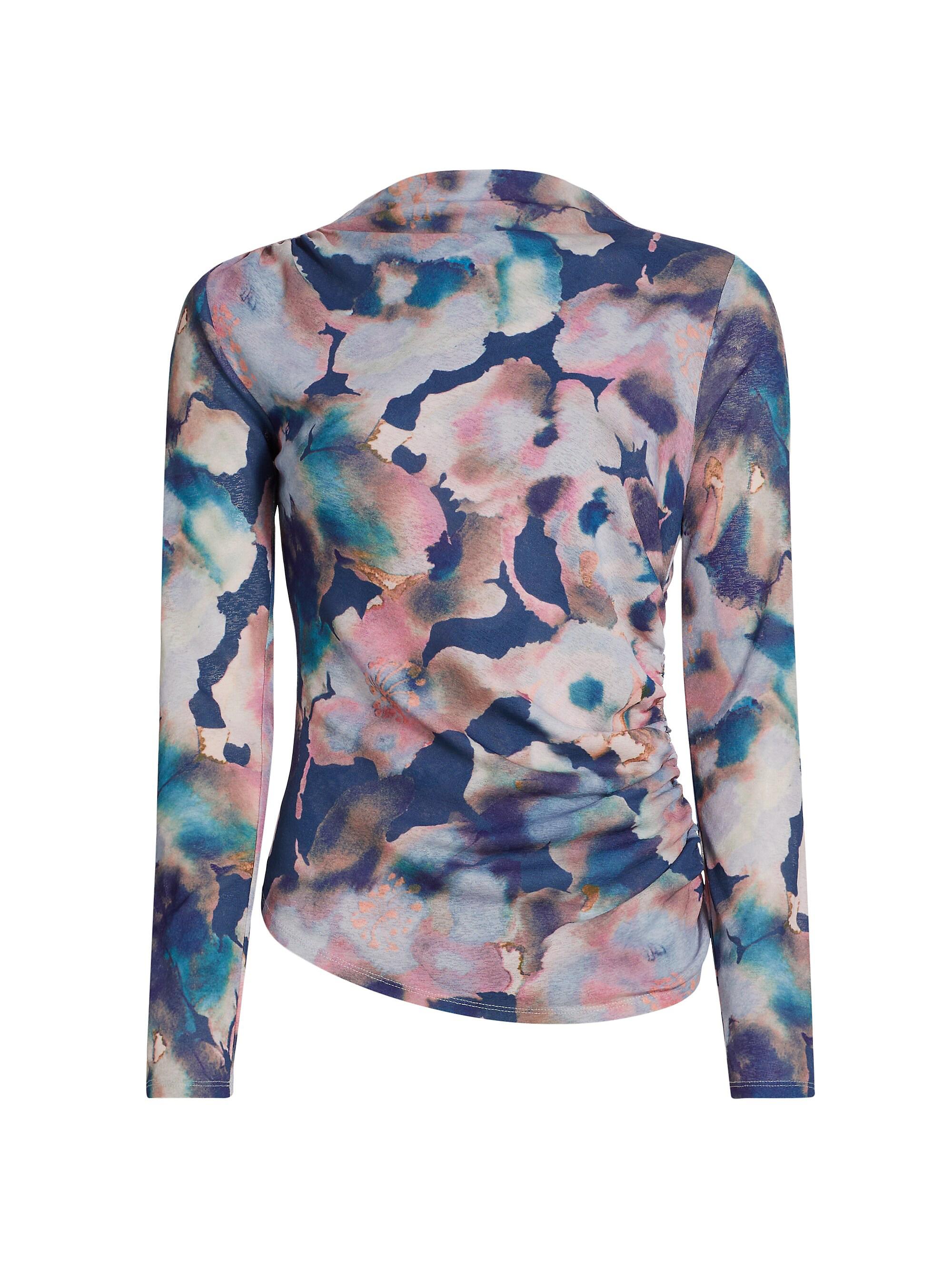 Ganni Printed Marl Mesh Long-Sleeve Top | Saks Fifth Avenue