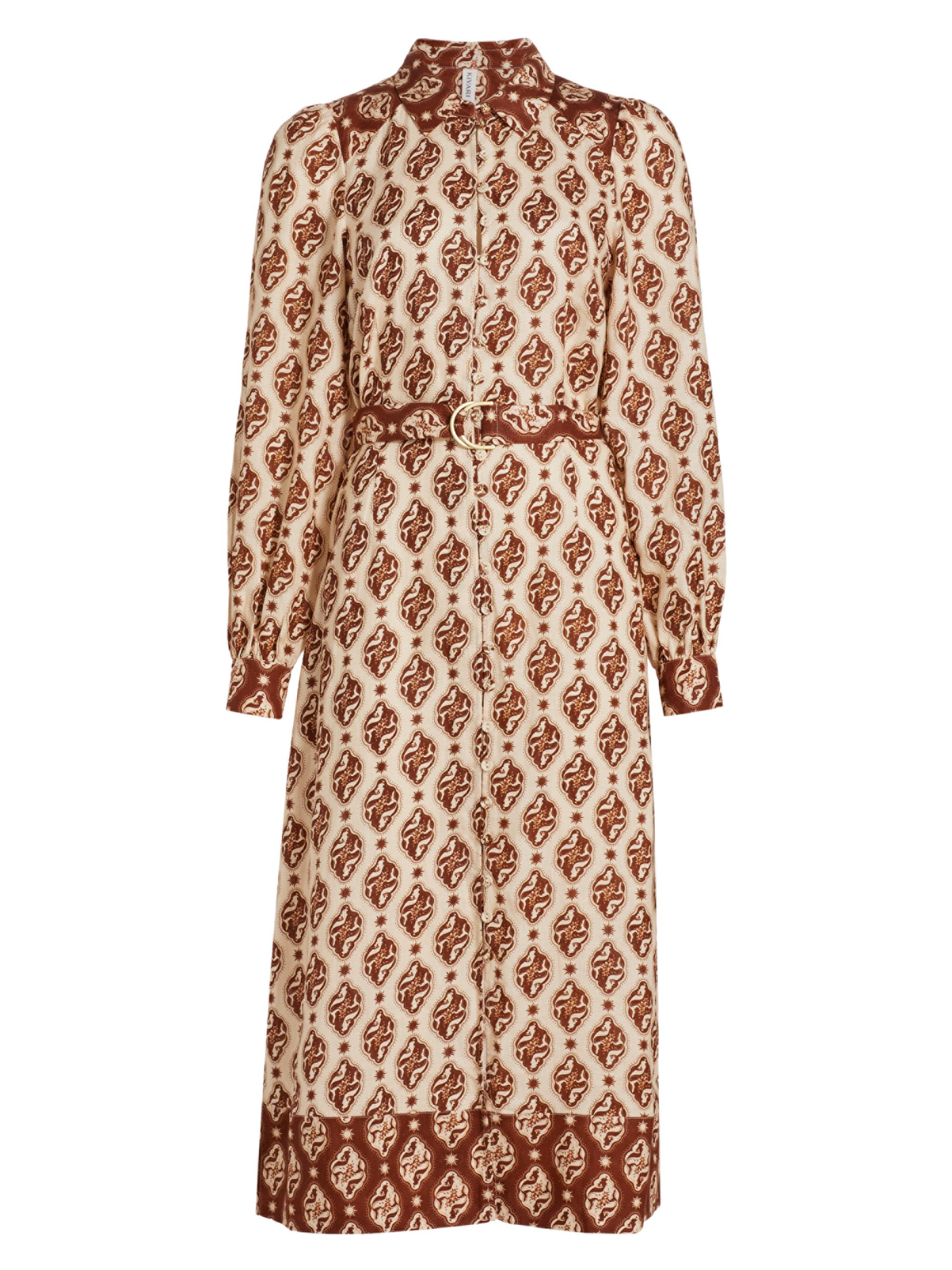 Kivari Women's Melody Geometric Linen Belted Midi-Dress - Melody