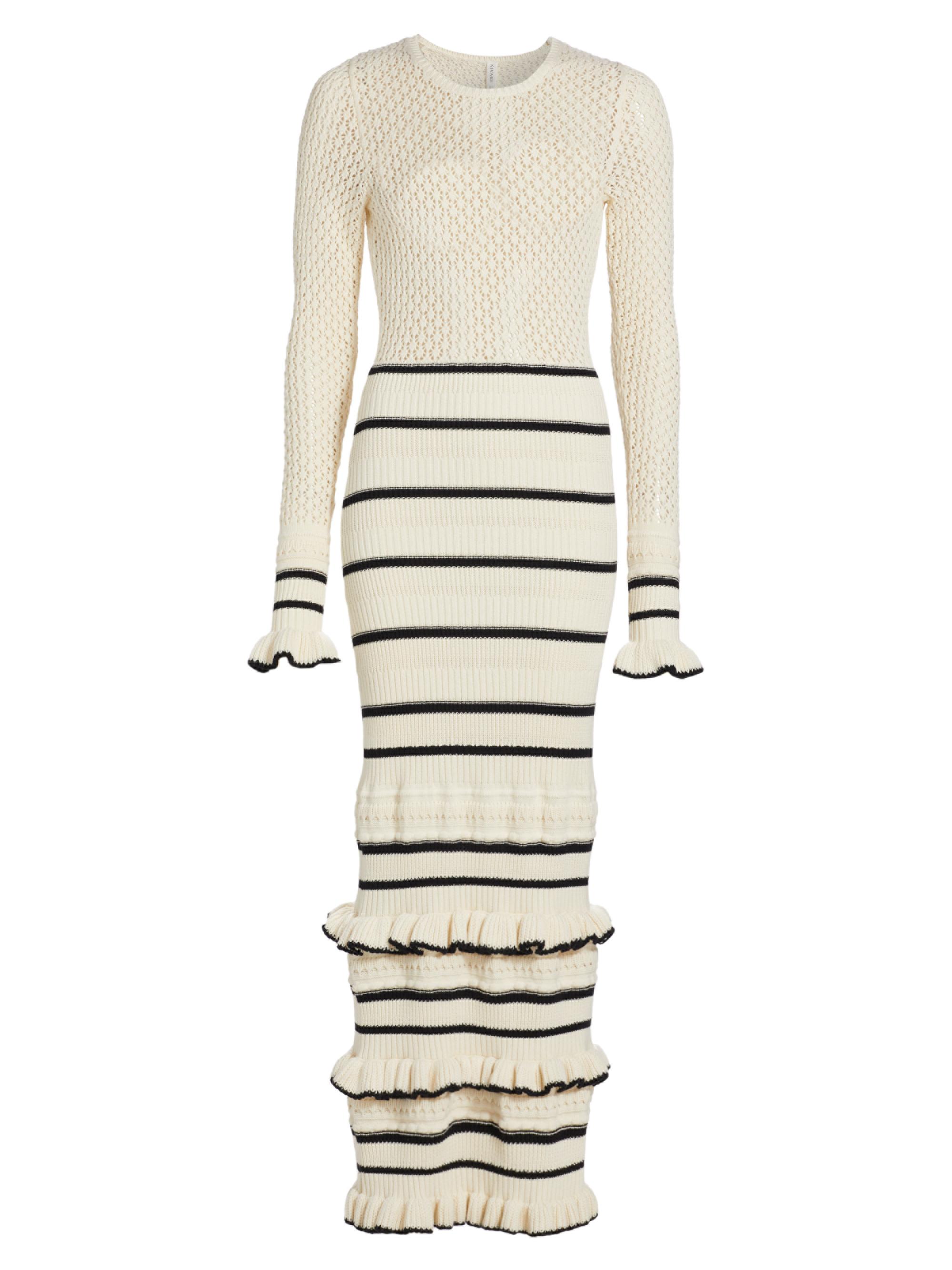 Kivari Women's Rafaela Pointelle Ruffled Knit Maxi Dress - Stripe