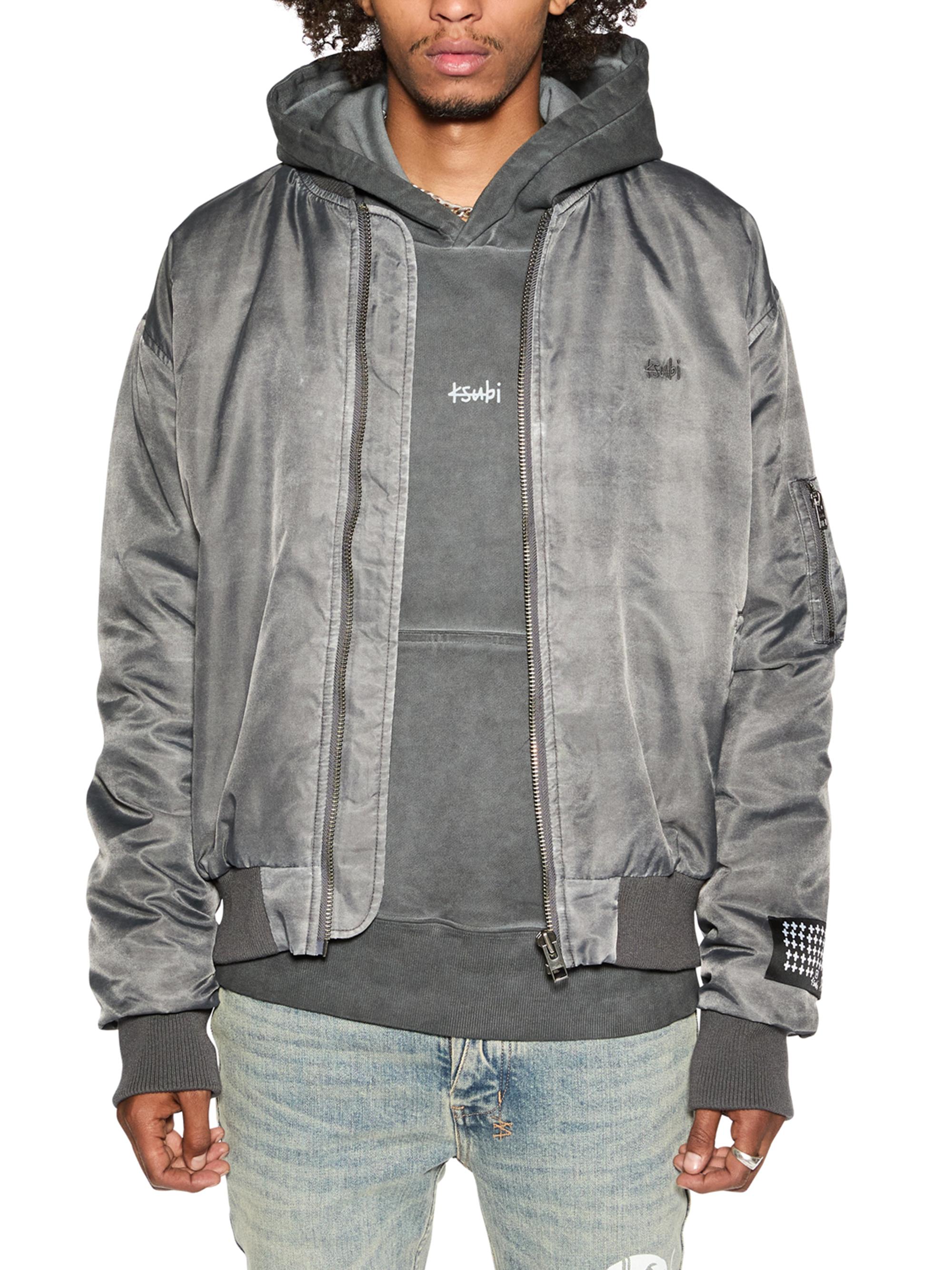 Ksubi Men's Mad Mad World Royalty Overdye Bomber Jacket - Charcoal