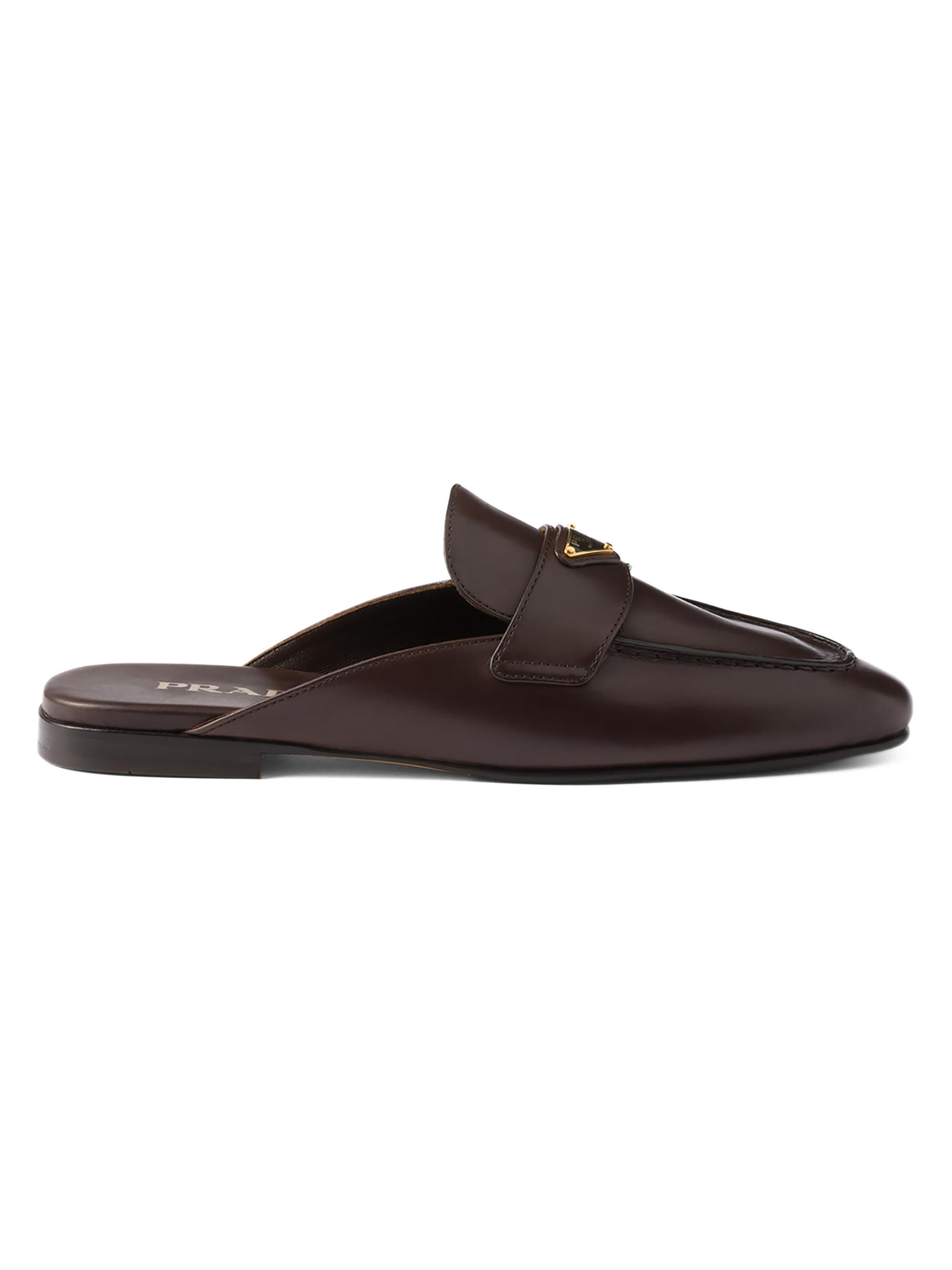 Prada Leather Mules - side view in Brown