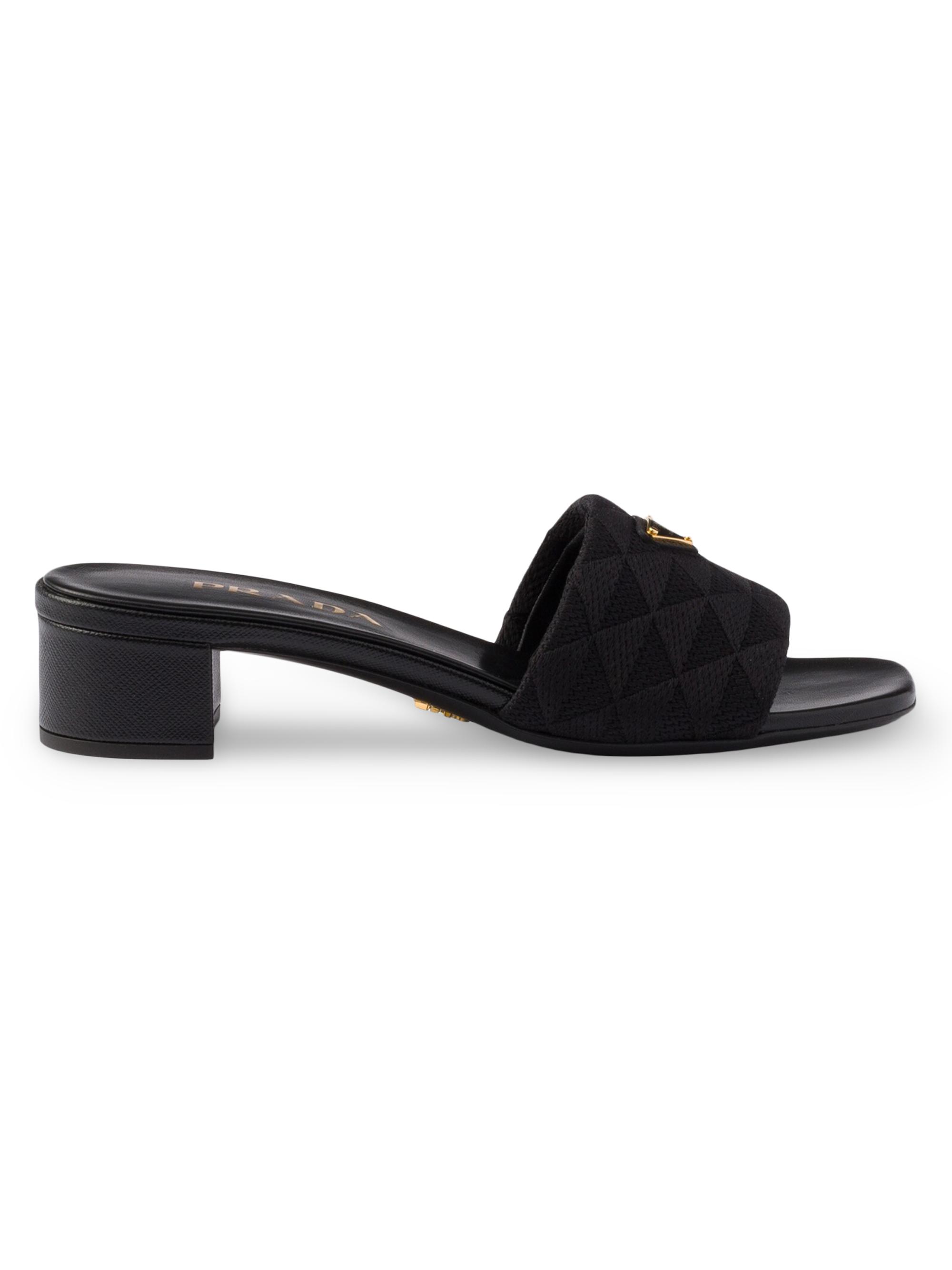 Prada Women's Embroidered Fabric Slides - Black