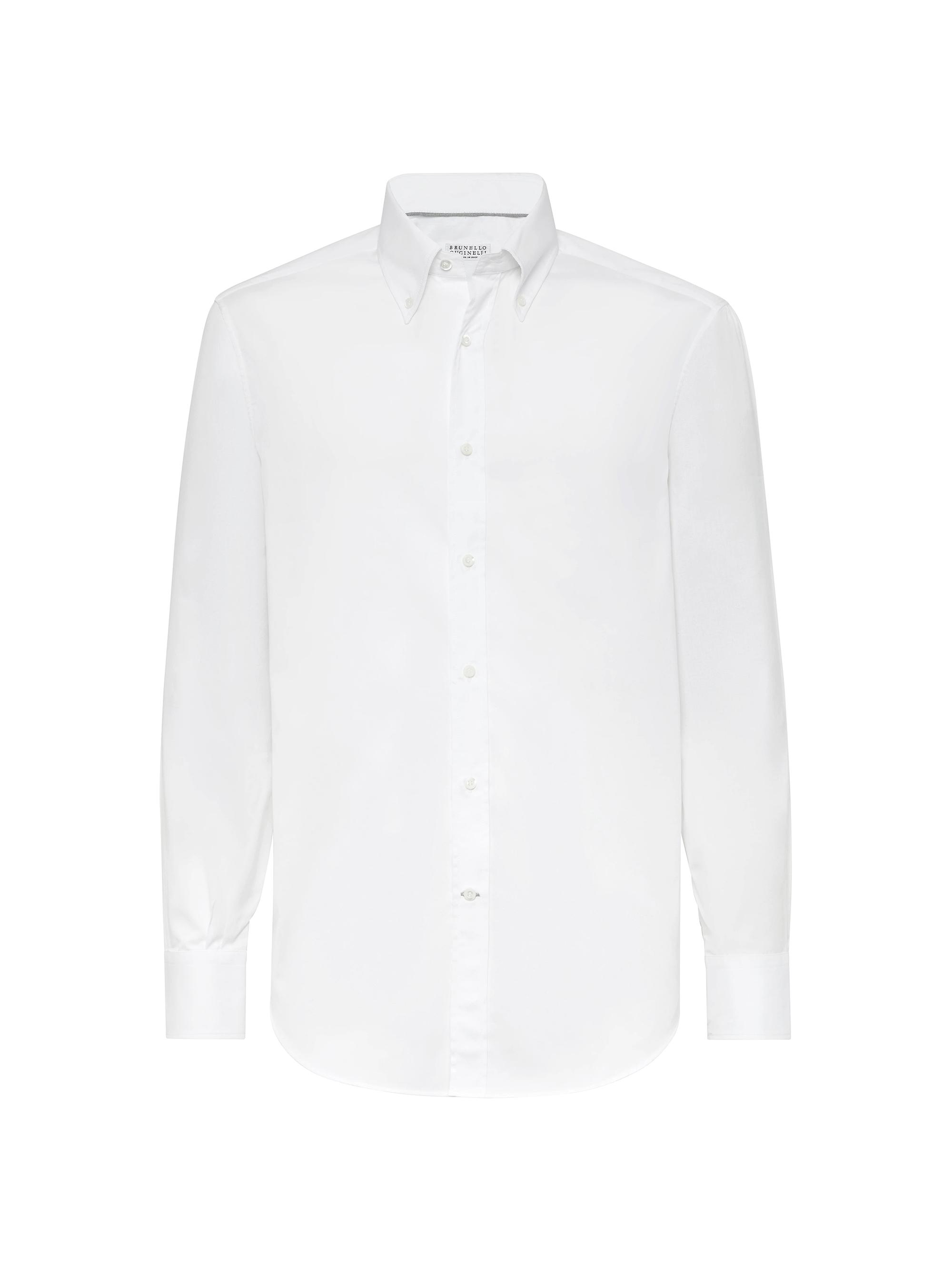 Brunello Cucinelli Men's Twill Basic Fit Shirt with Button Down Collar - White