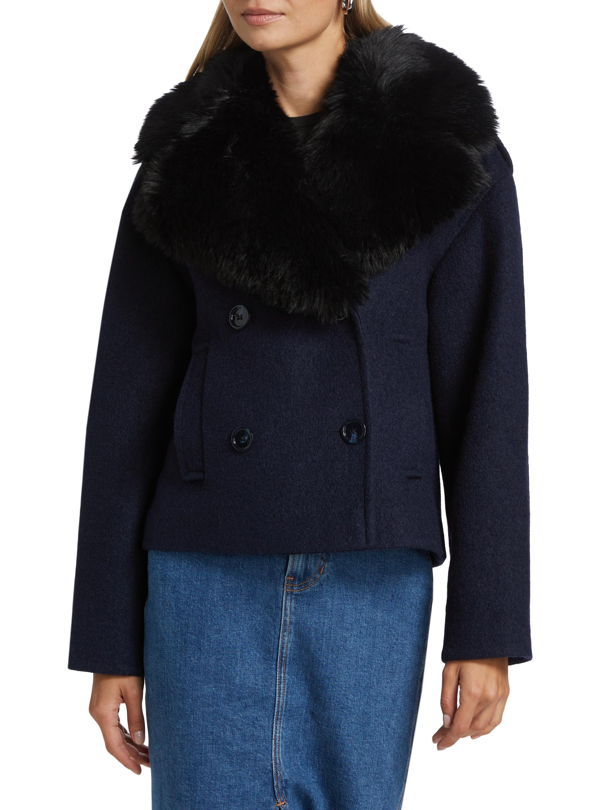 Mercer Collective Georgia Faux Fur Collar Double-Breasted Peacoat