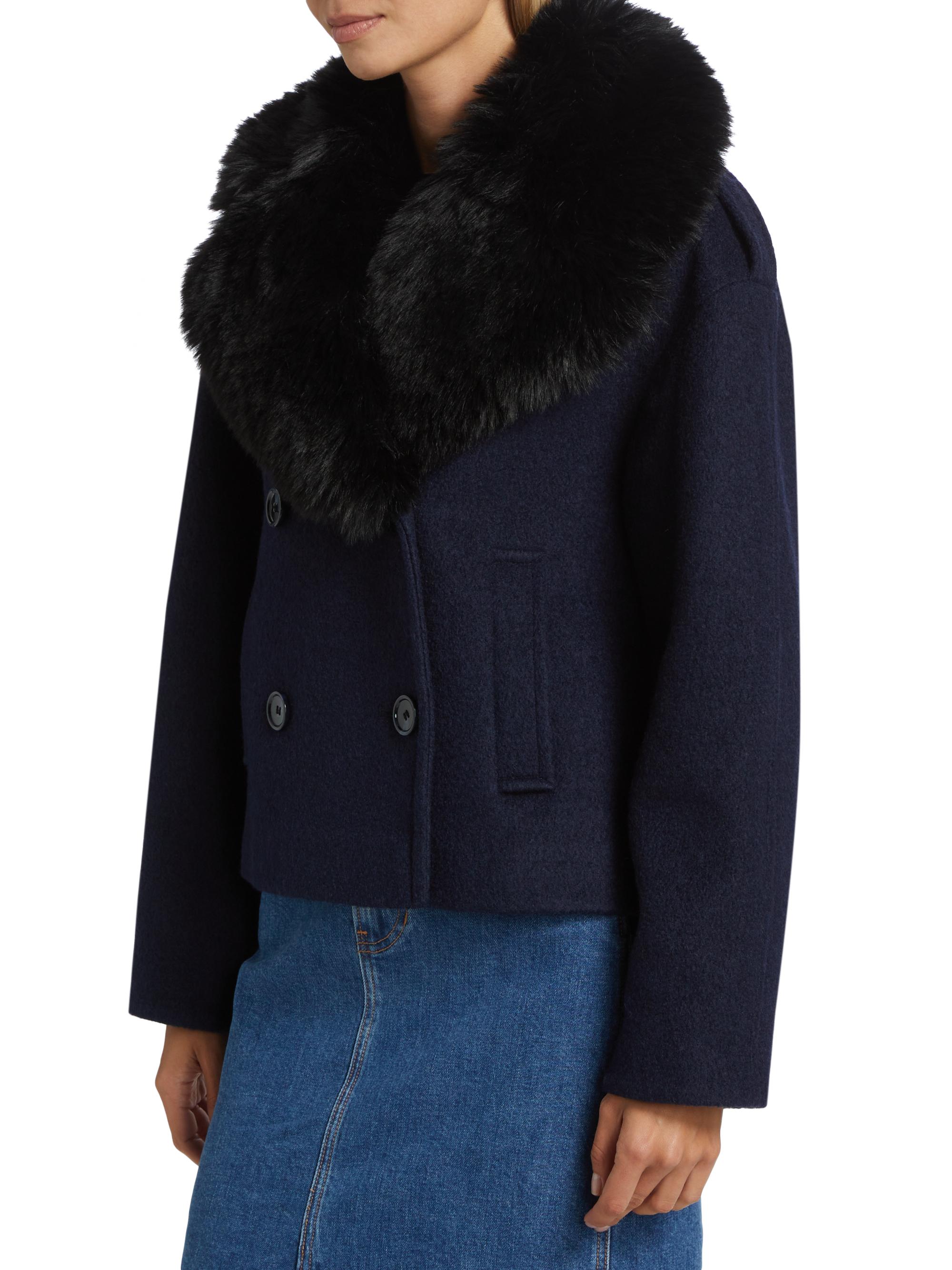 Mercer Collective Georgia Faux Fur Collar Double-Breasted Peacoat