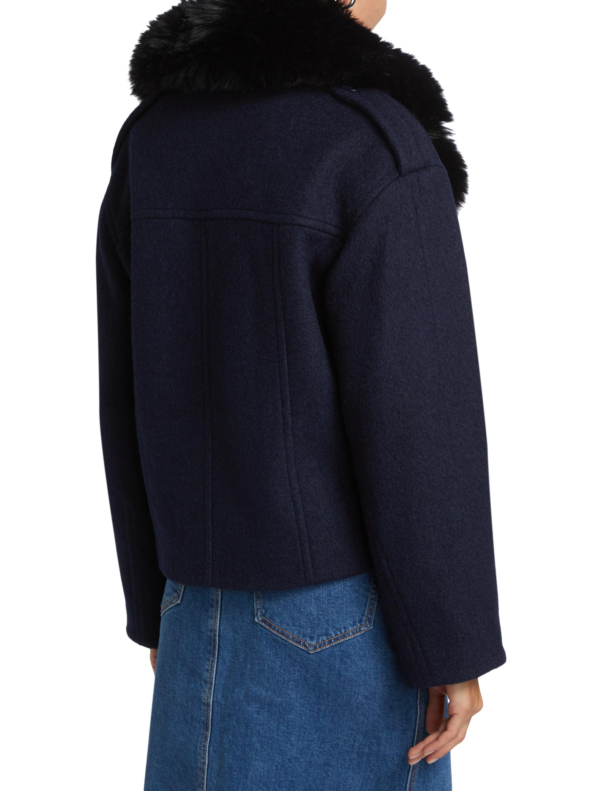 新品同様✩オートクチュール✩ロティニー✩ブルーフォックス＆ウール✩ファーコート Mercer Collective Georgia Faux Fur Collar Double-Breasted Peacoat