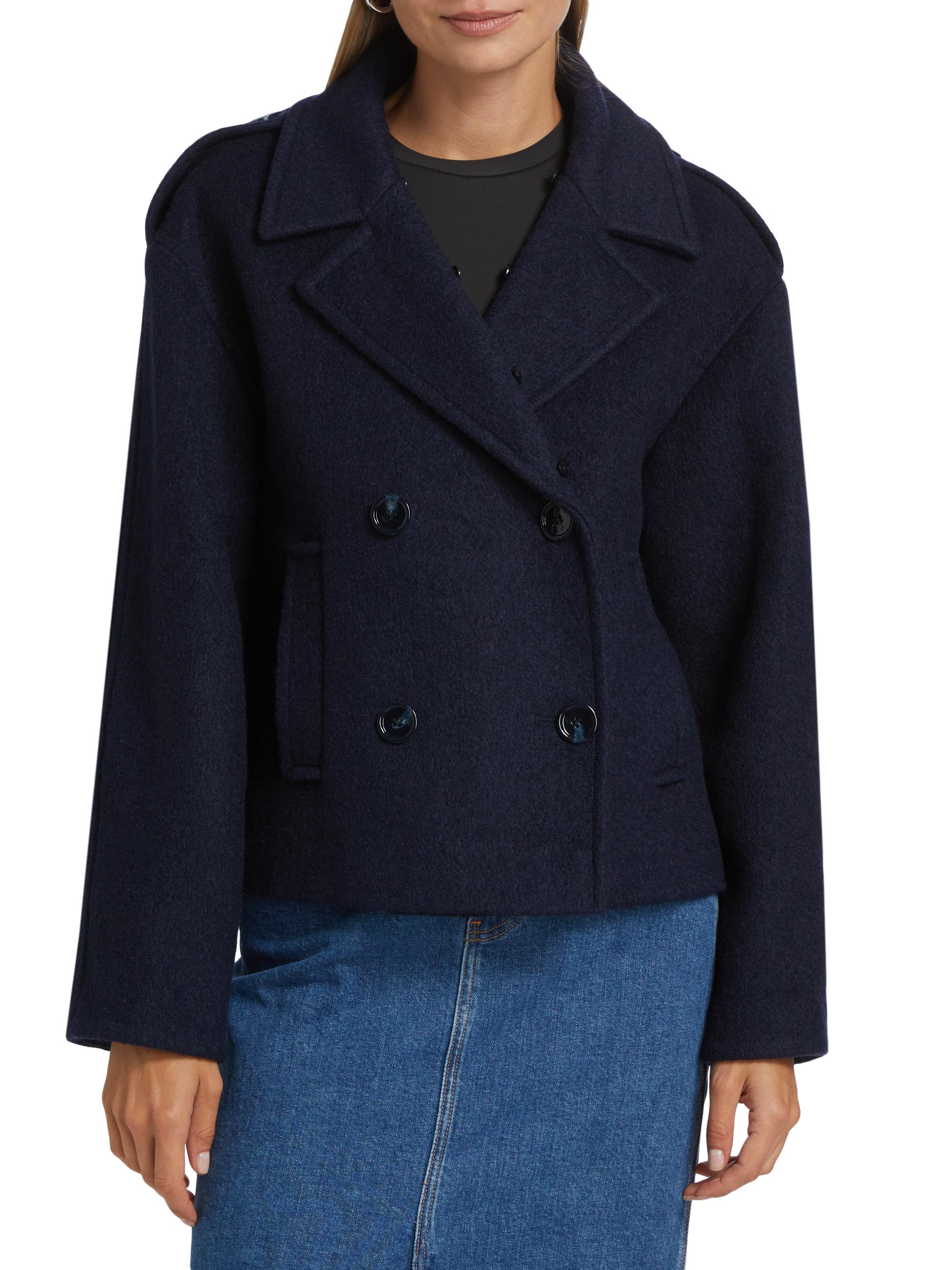 Mercer Collective Georgia Faux Fur Collar Double-Breasted Peacoat
