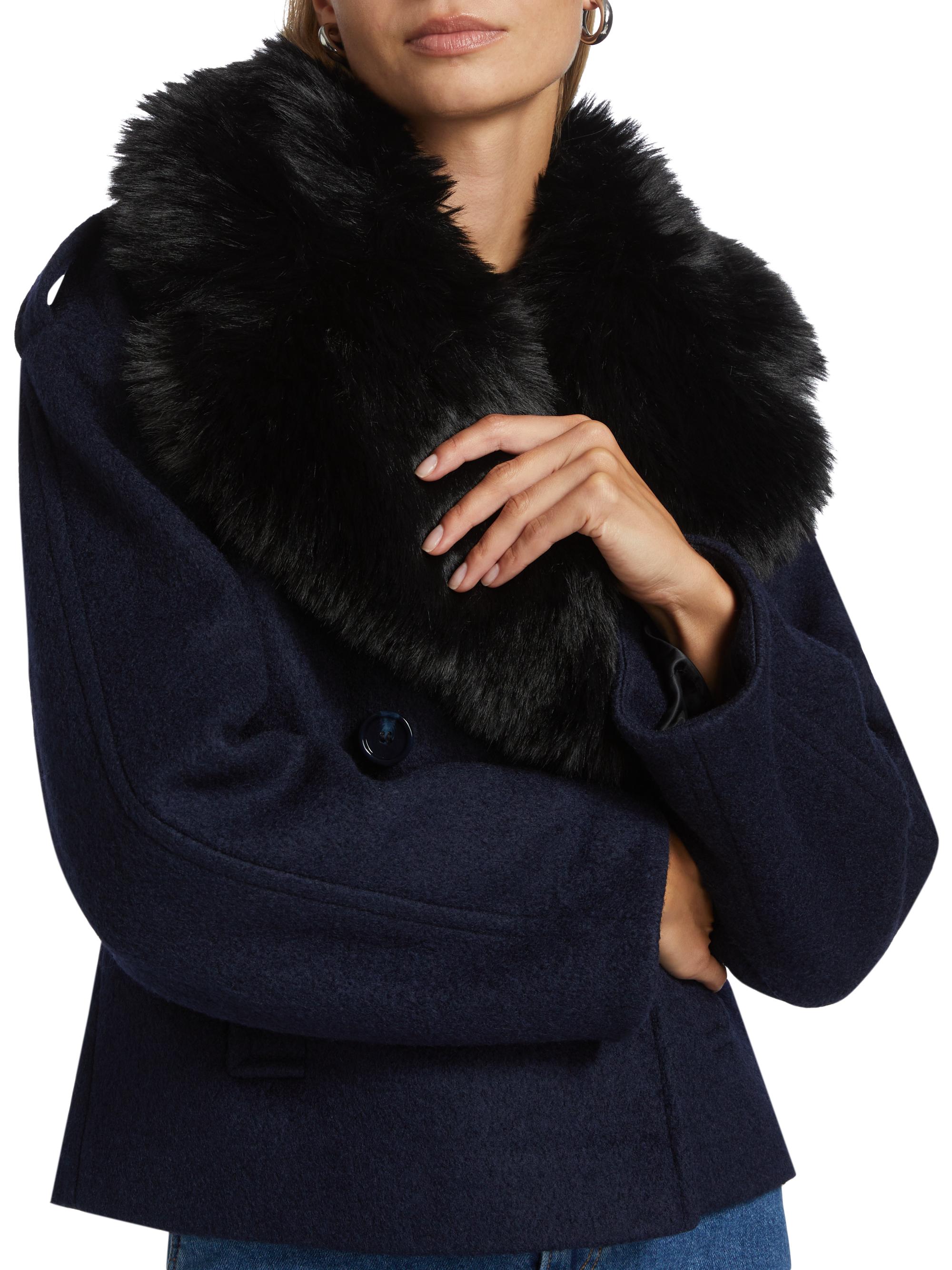 Mercer Collective Georgia Faux Fur Collar Double-Breasted Peacoat