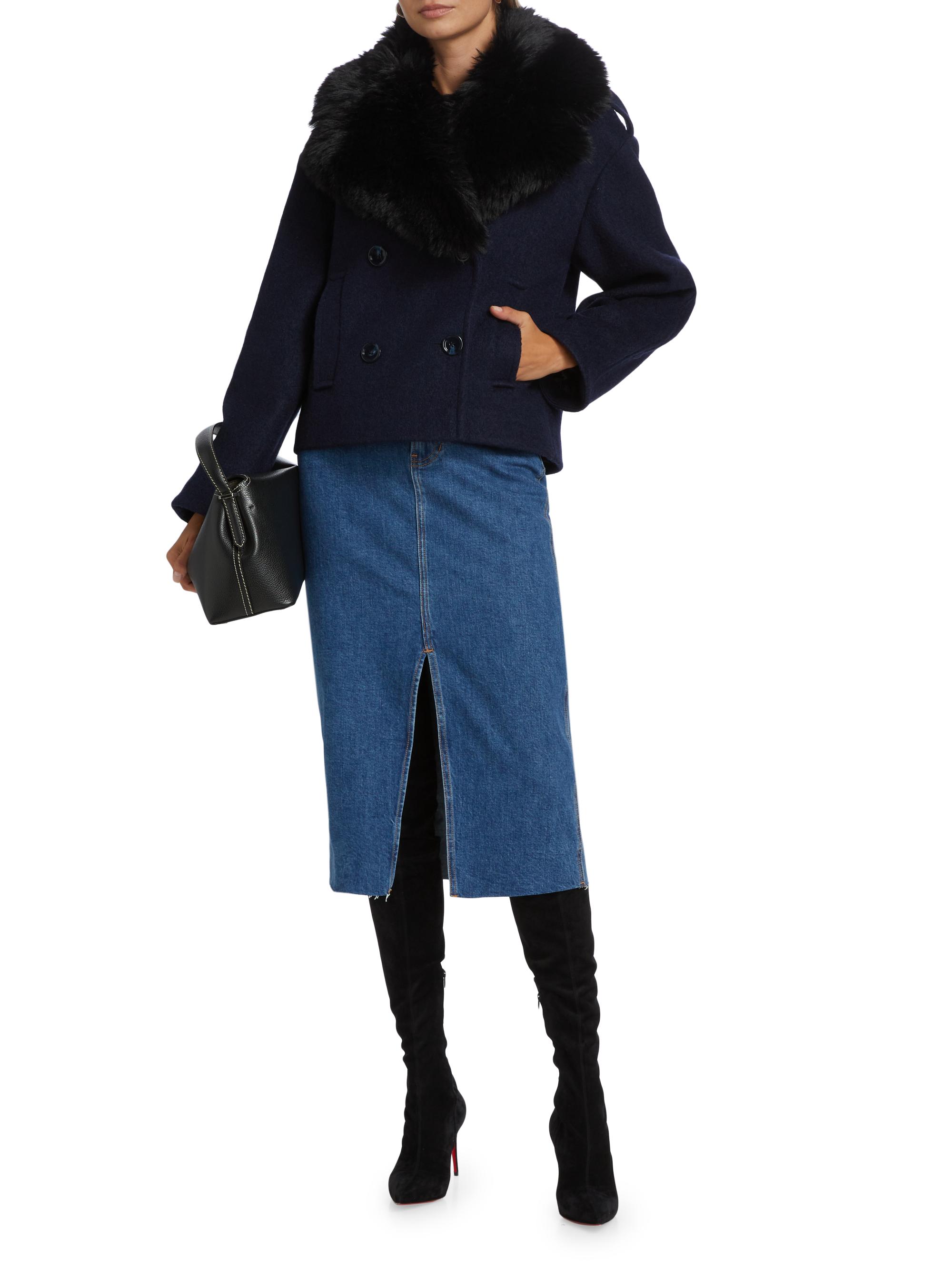 Mercer Collective Georgia Faux Fur Collar Double-Breasted Peacoat