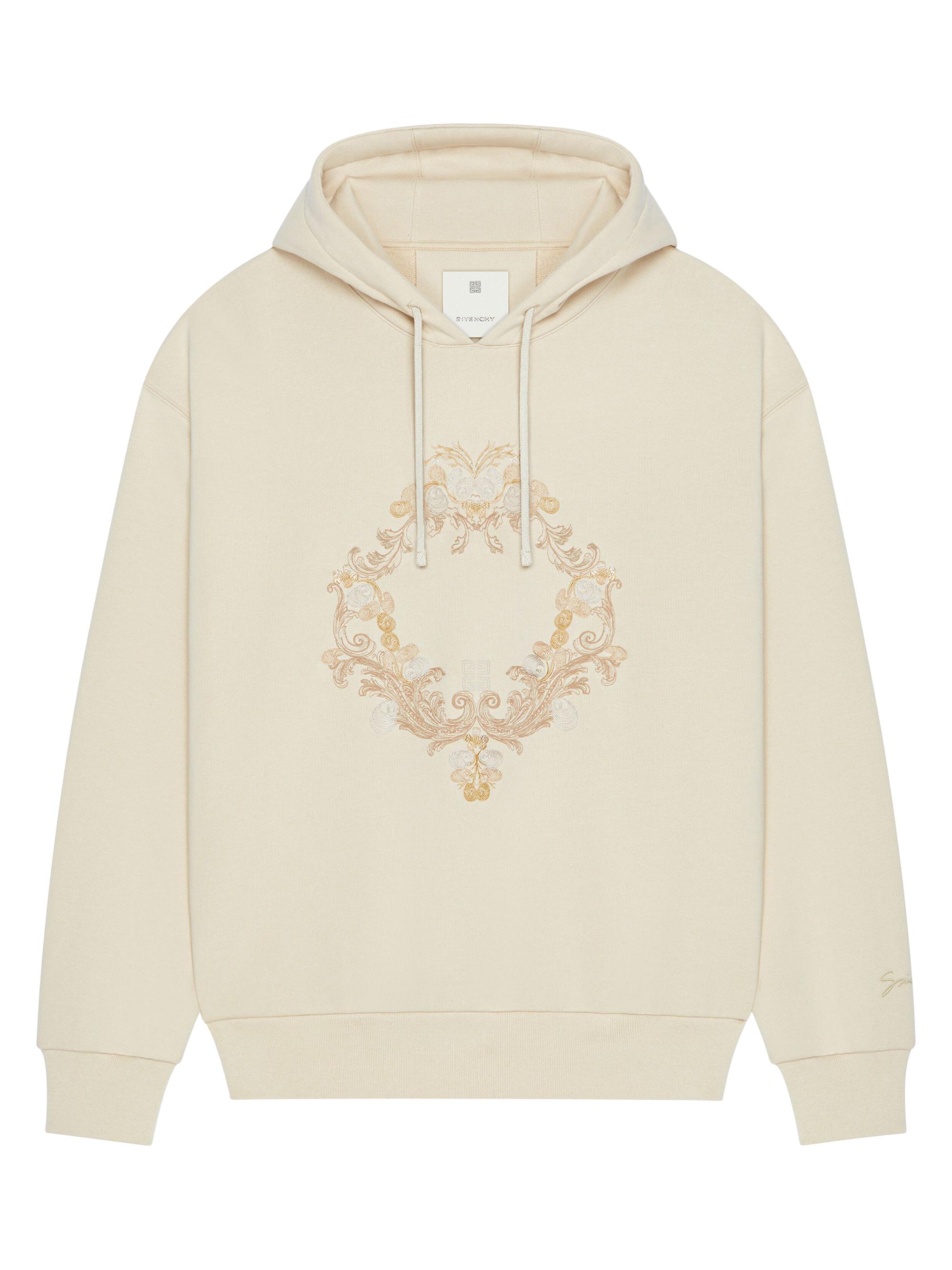 Givenchy Men's Hoodie in Fleece with Baroque Embossing - Clay