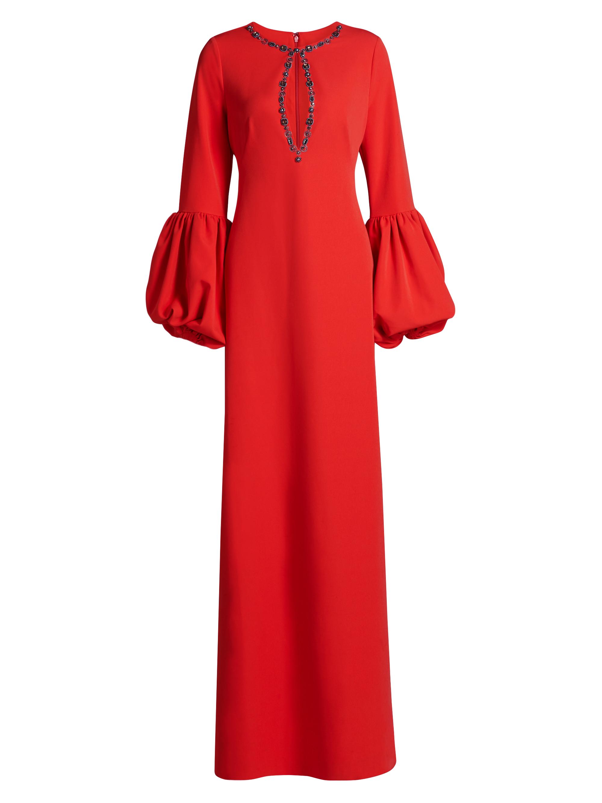 Marchesa Notte Women's Beaded Keyhole Crepe Gown - Scarlet