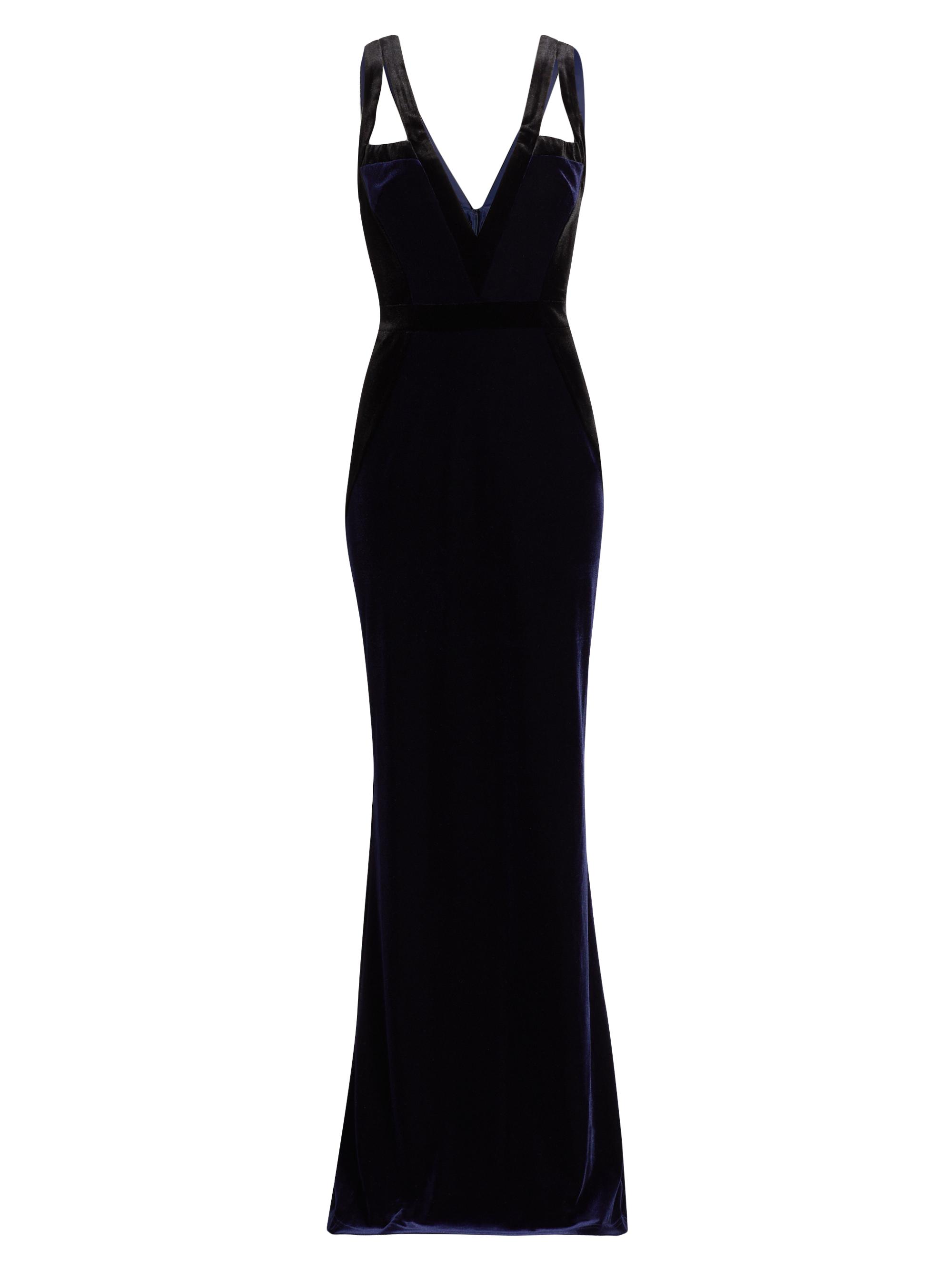 Marchesa Notte Women's Plunging V-Neck Velvet Gown - Midnight Black