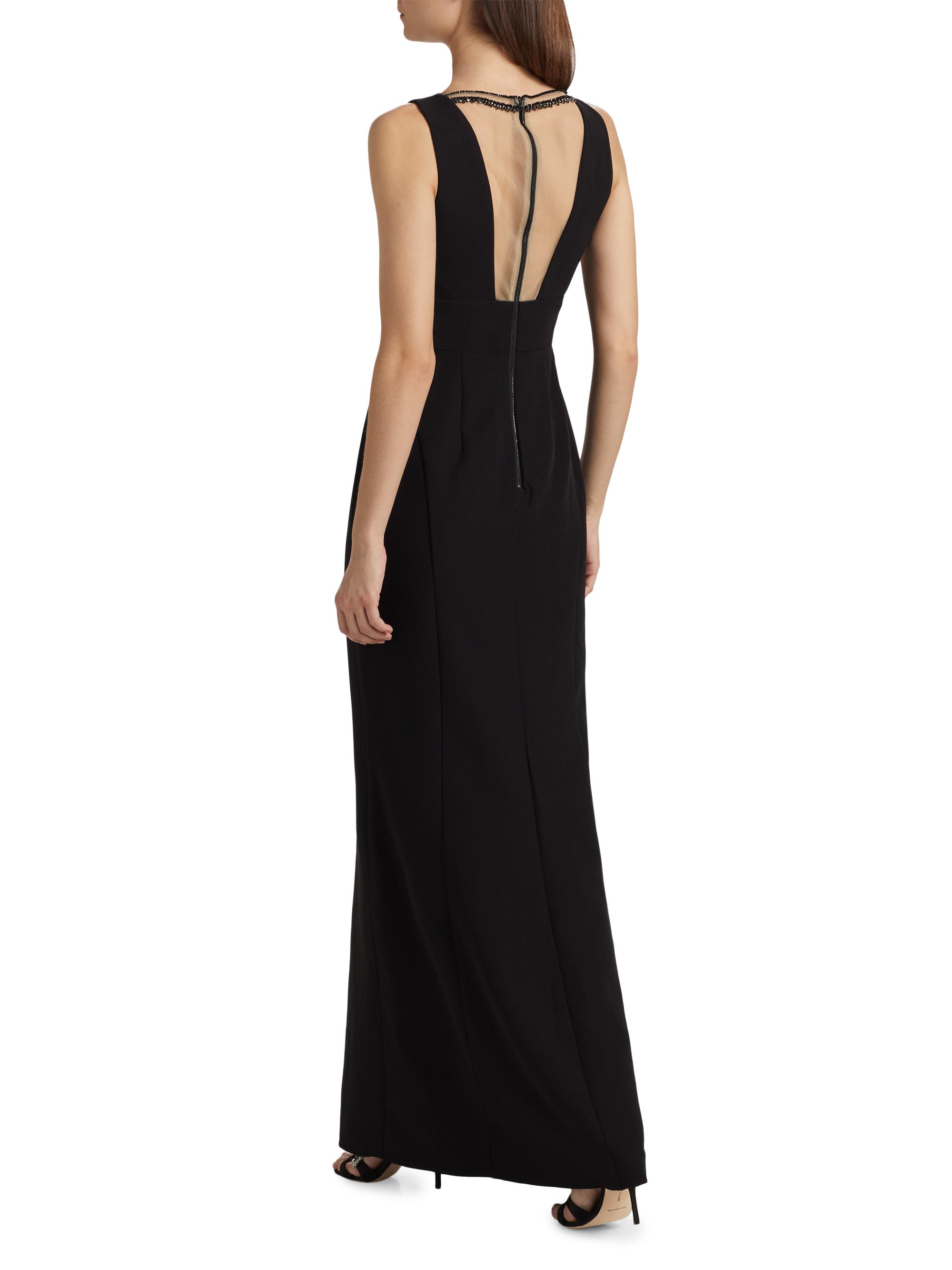 Marchesa Notte Illusion-Neck Crepe Column Gown | Saks Fifth Avenue
