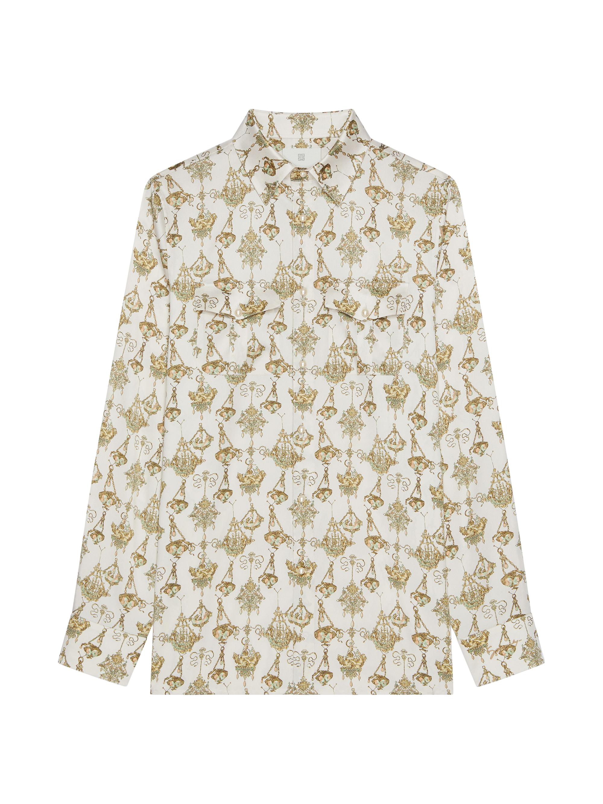 Givenchy Men's Printed Chandelier Shirt in Silk - Cream Ochre