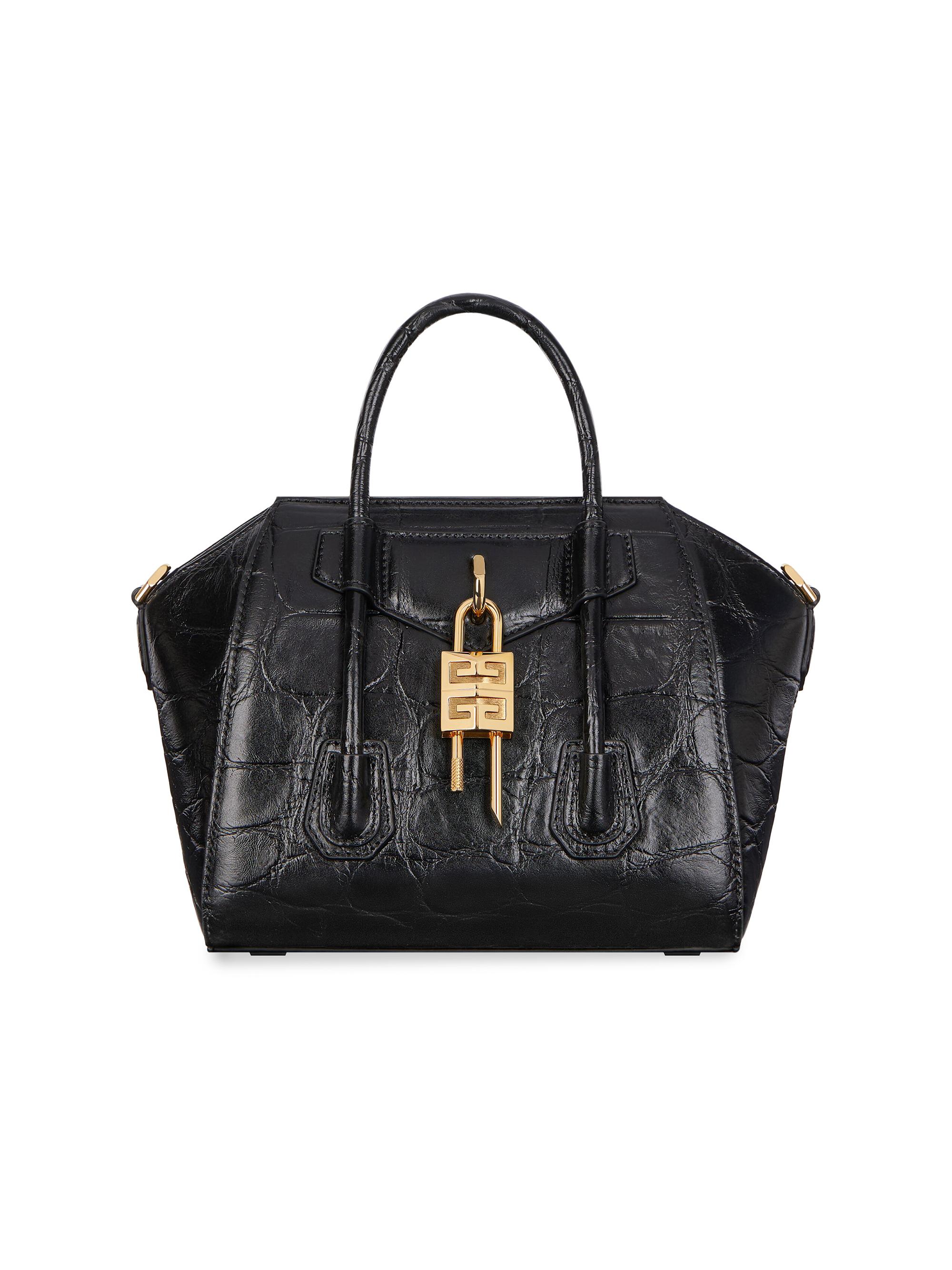 Givenchy Women's Mini Antigona Lock Bag in Crocodile Effect Leather - Black