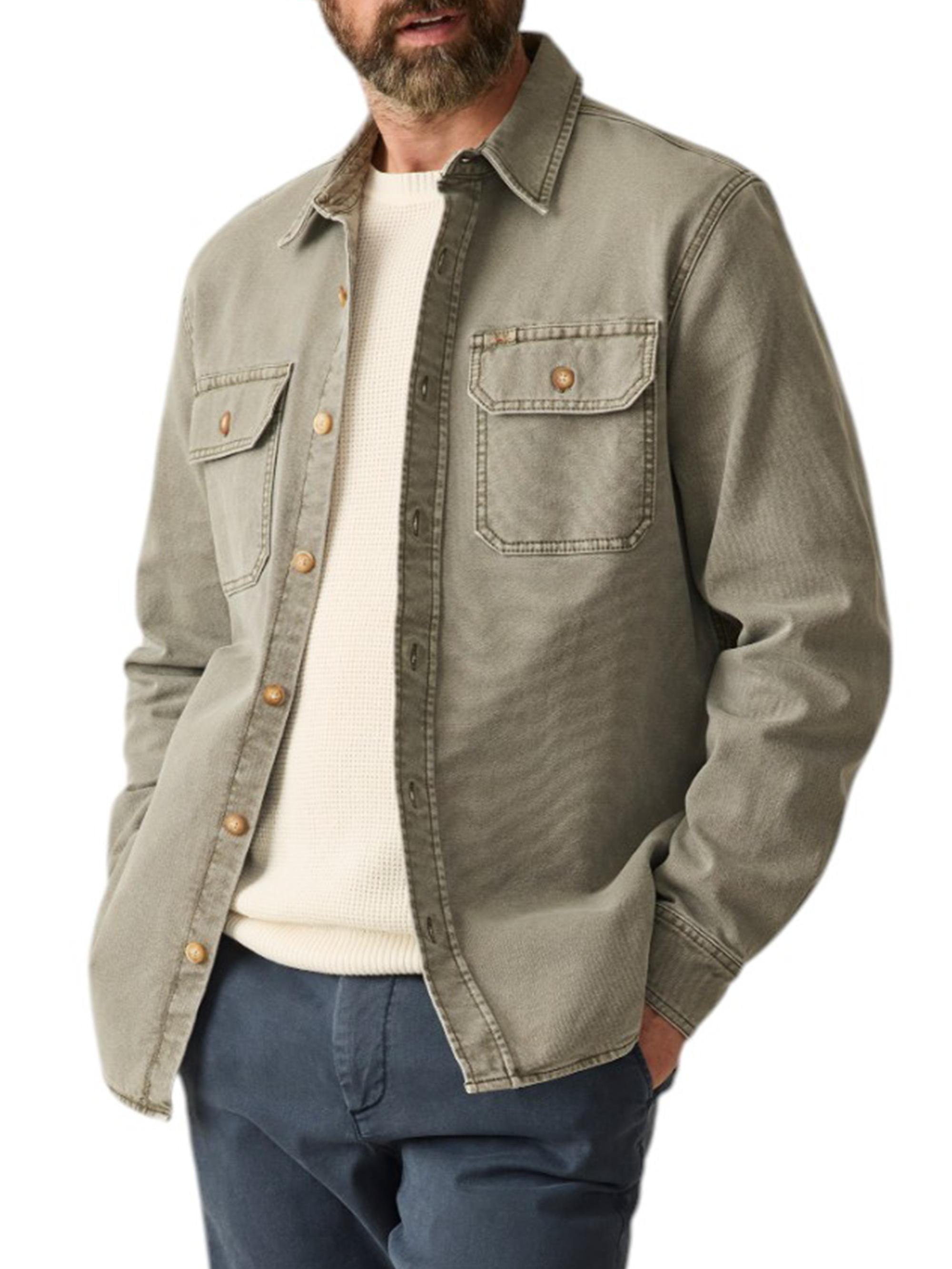 Faherty Brand Men's Sunwashed Cotton Shirt Jacket - Aspen Olive