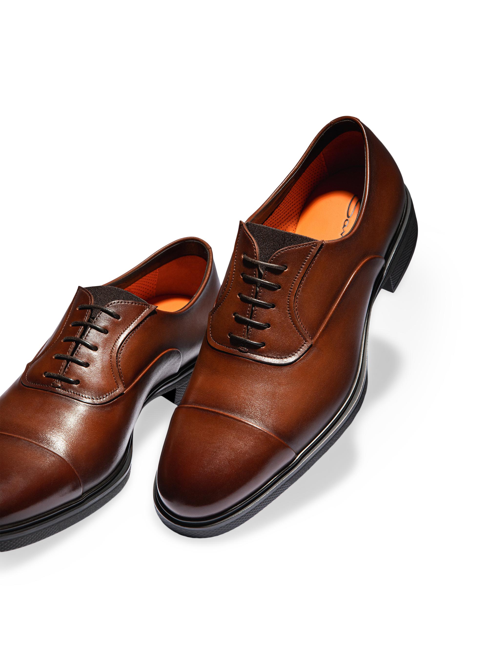 Santoni Leather Cap-Toe Derby Shoes | Saks Fifth Avenue