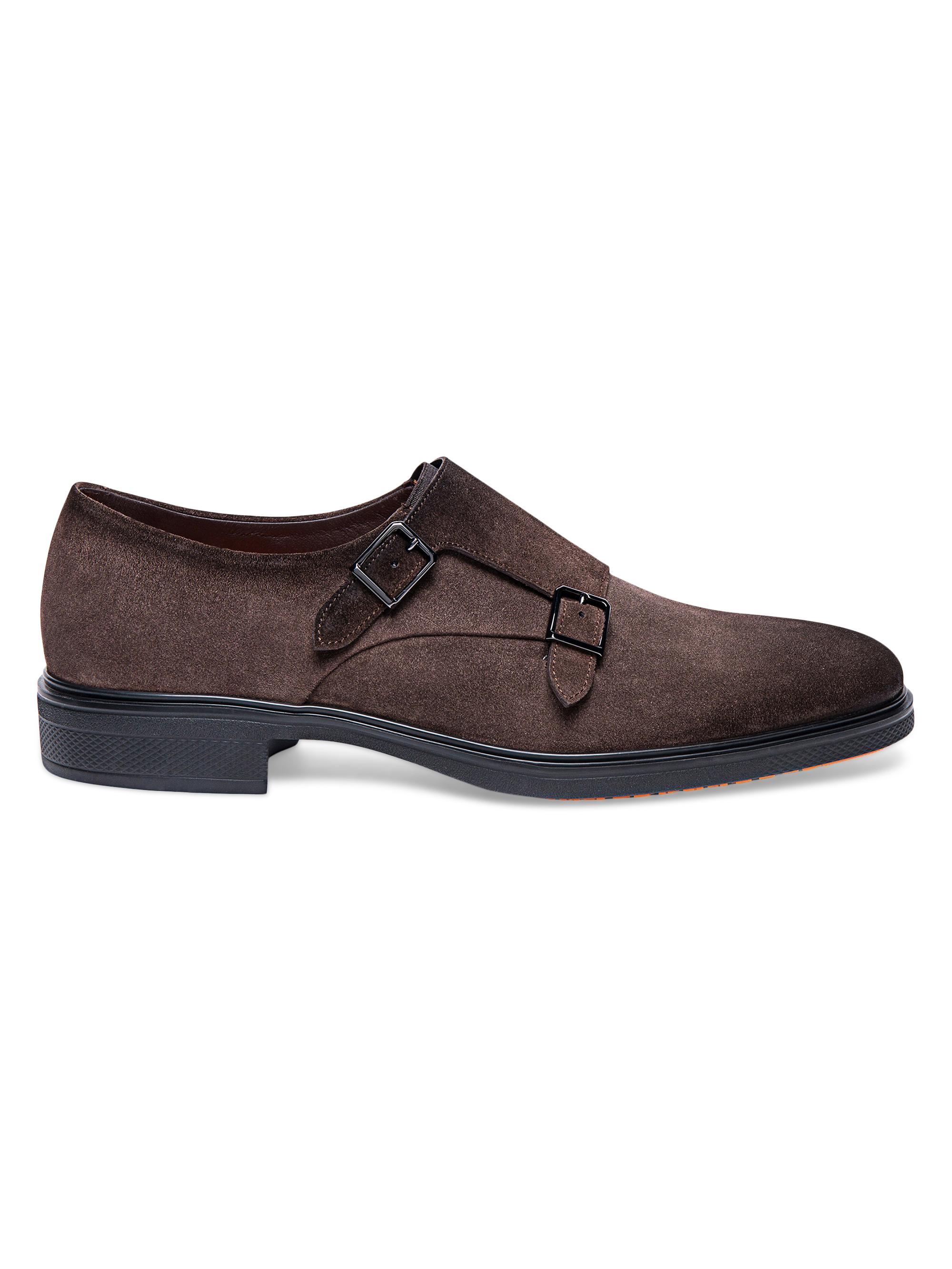 Santoni Men's Burnished Suede Monk-Strap Loafers - Dark Brown