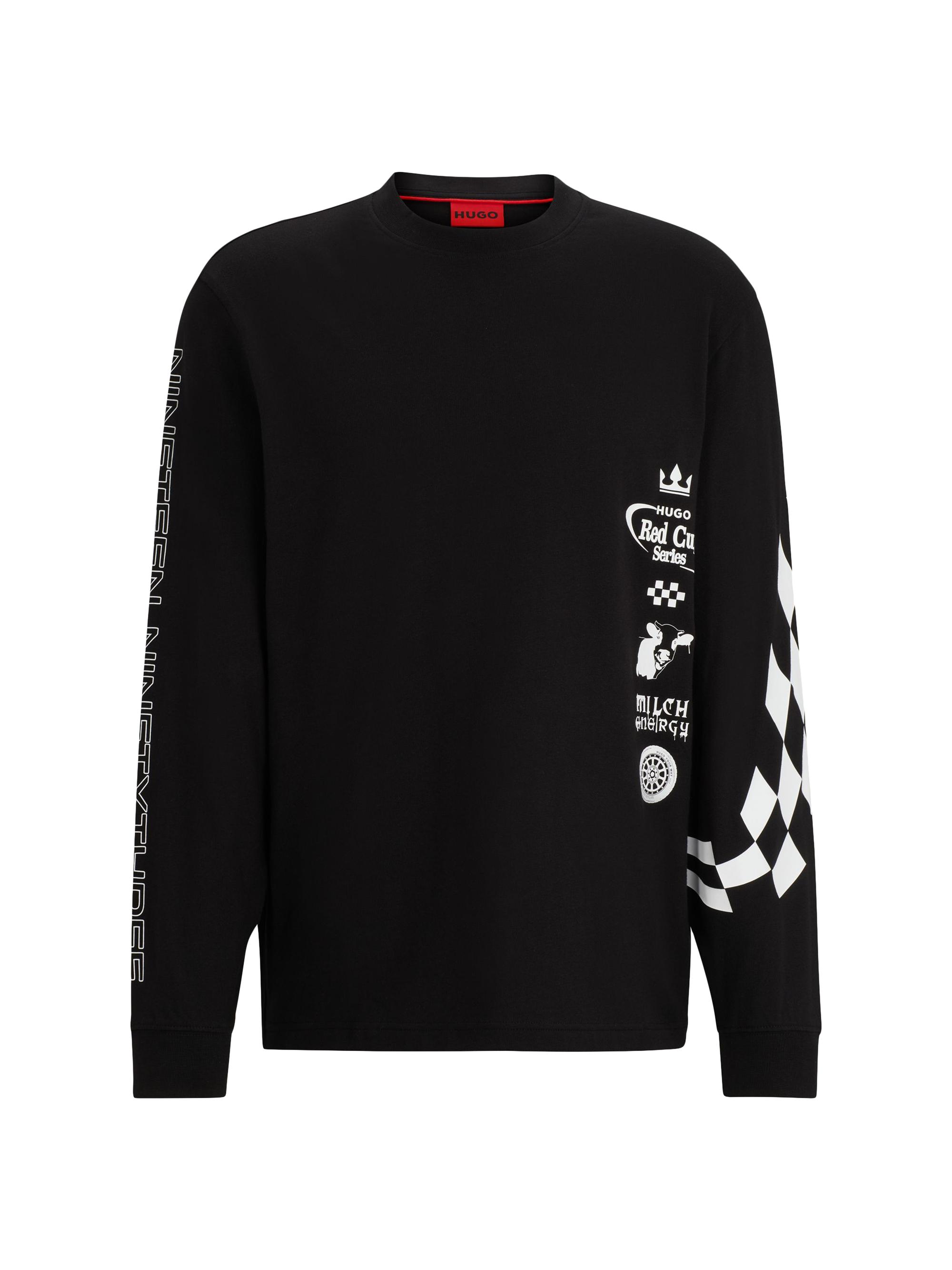 HUGO Men's Cotton-Jersey T-Shirt with Racing-inspired Prints - White