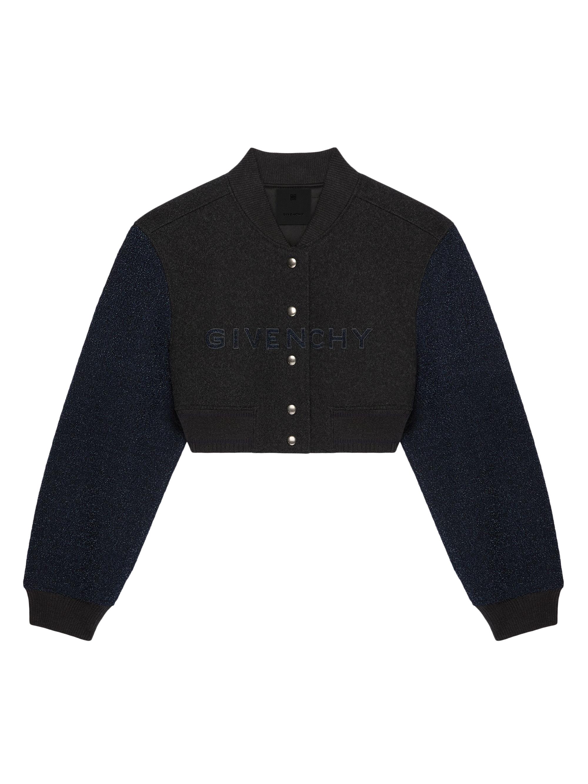 Givenchy Women's Cropped Varsity Jacket in Wool & Denim - Charcoal