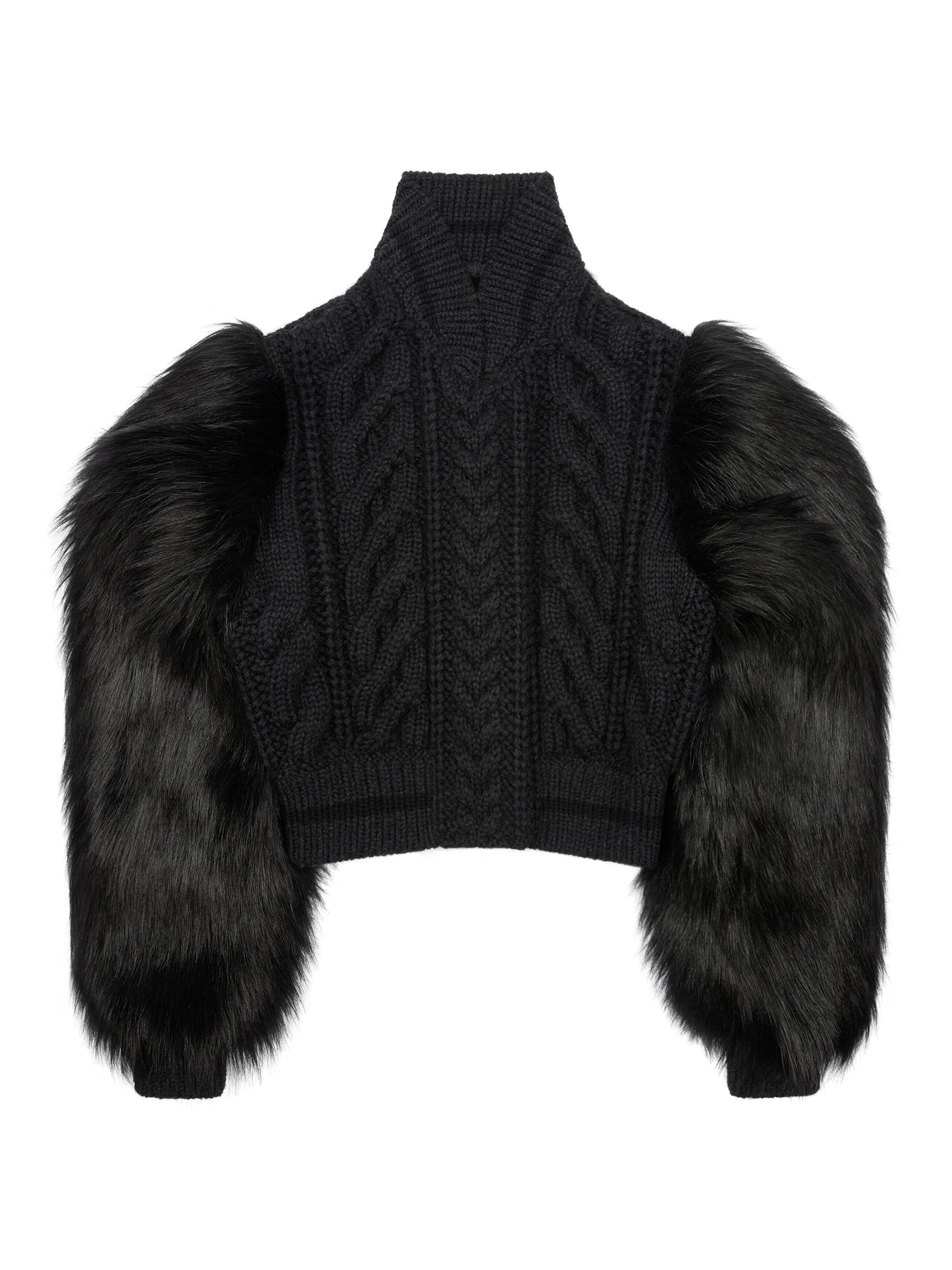 Givenchy Women's Varsity Jacket in Cable Knit Wool & Faux Fur - Black Grey