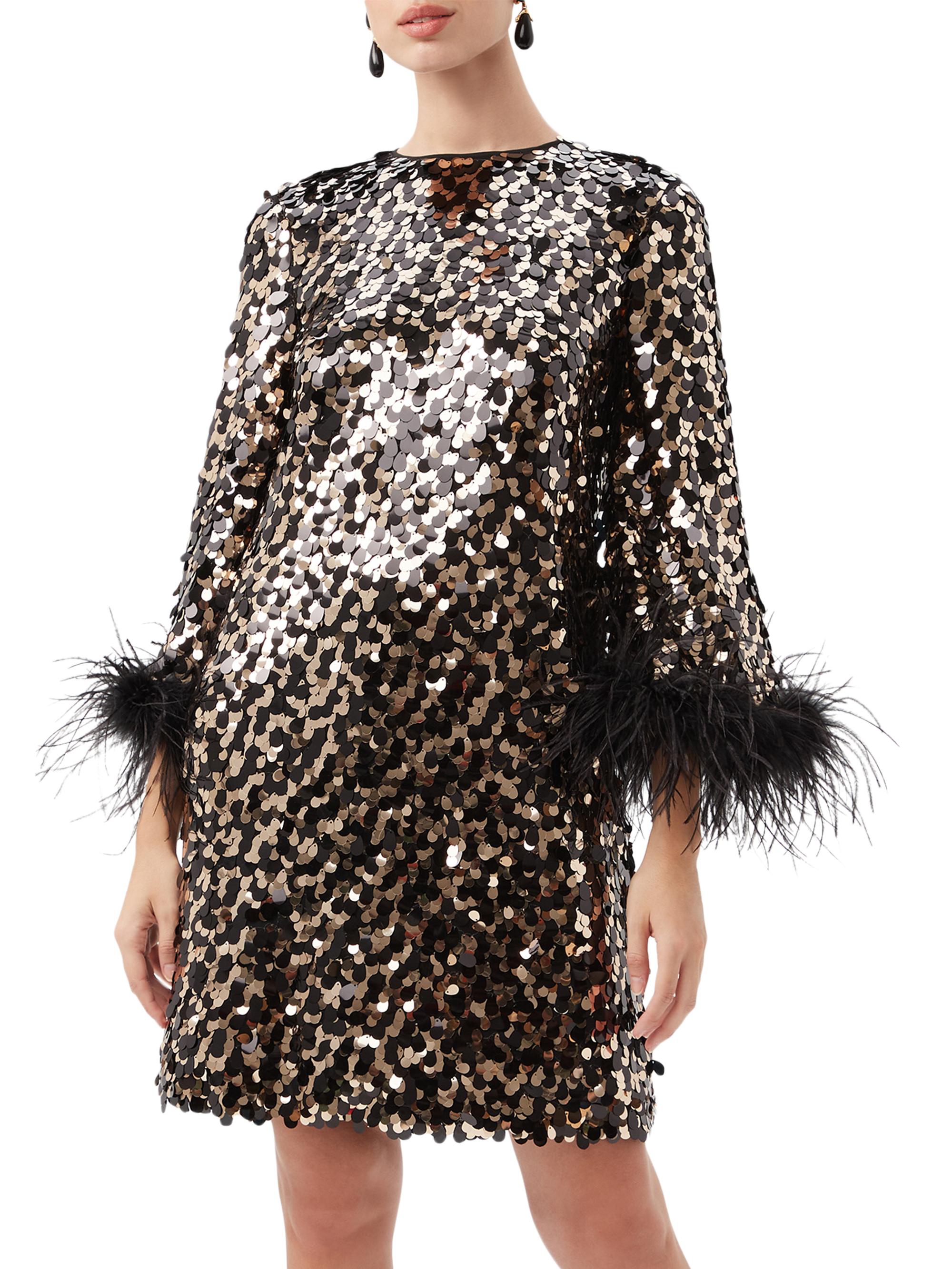 Trina Turk Women's Juliet Sequin & Feather Shift Minidress - Black Gold