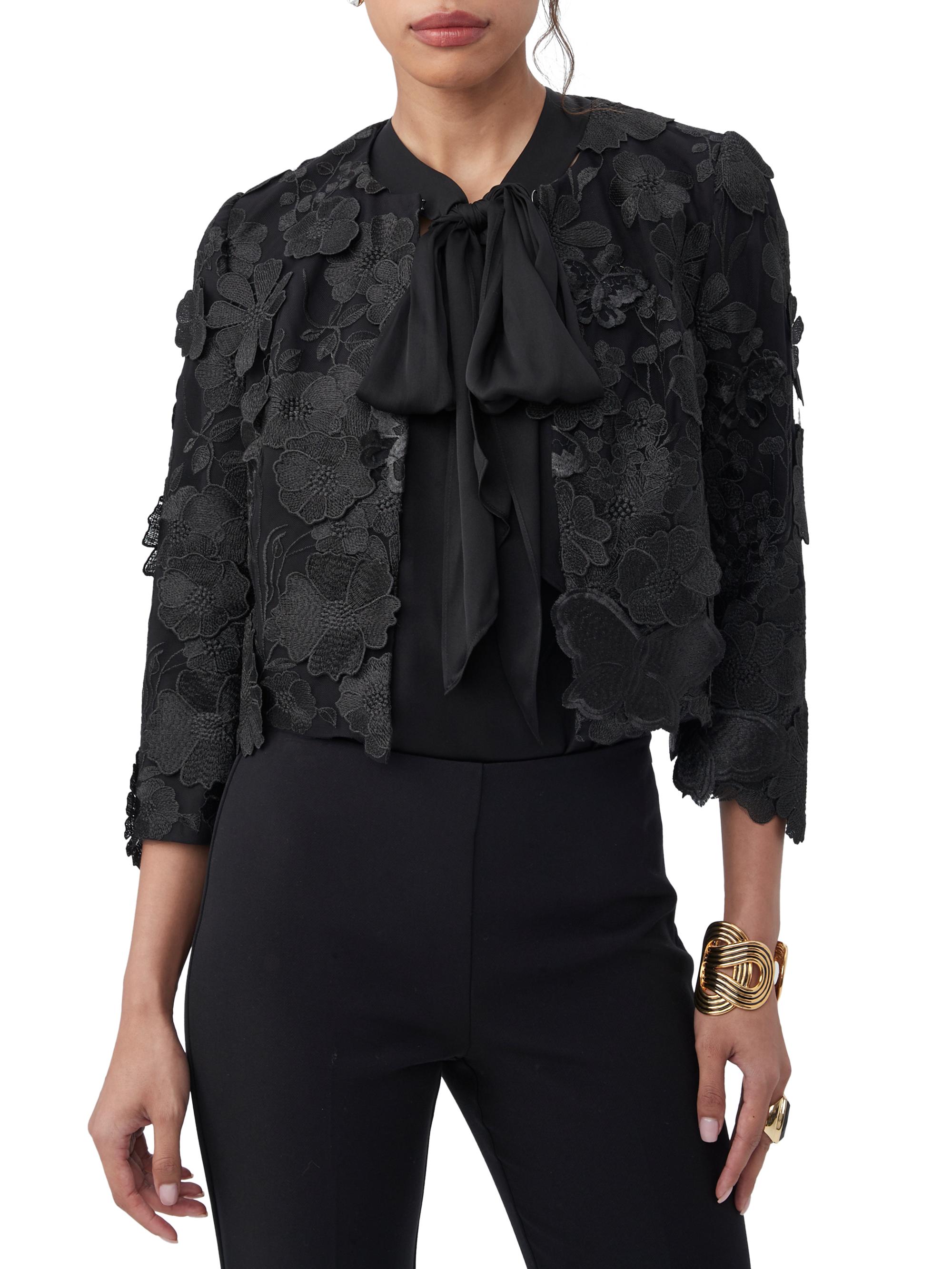 Trina Turk Women's Dalina Embellished Lace Crop Jacket - Black