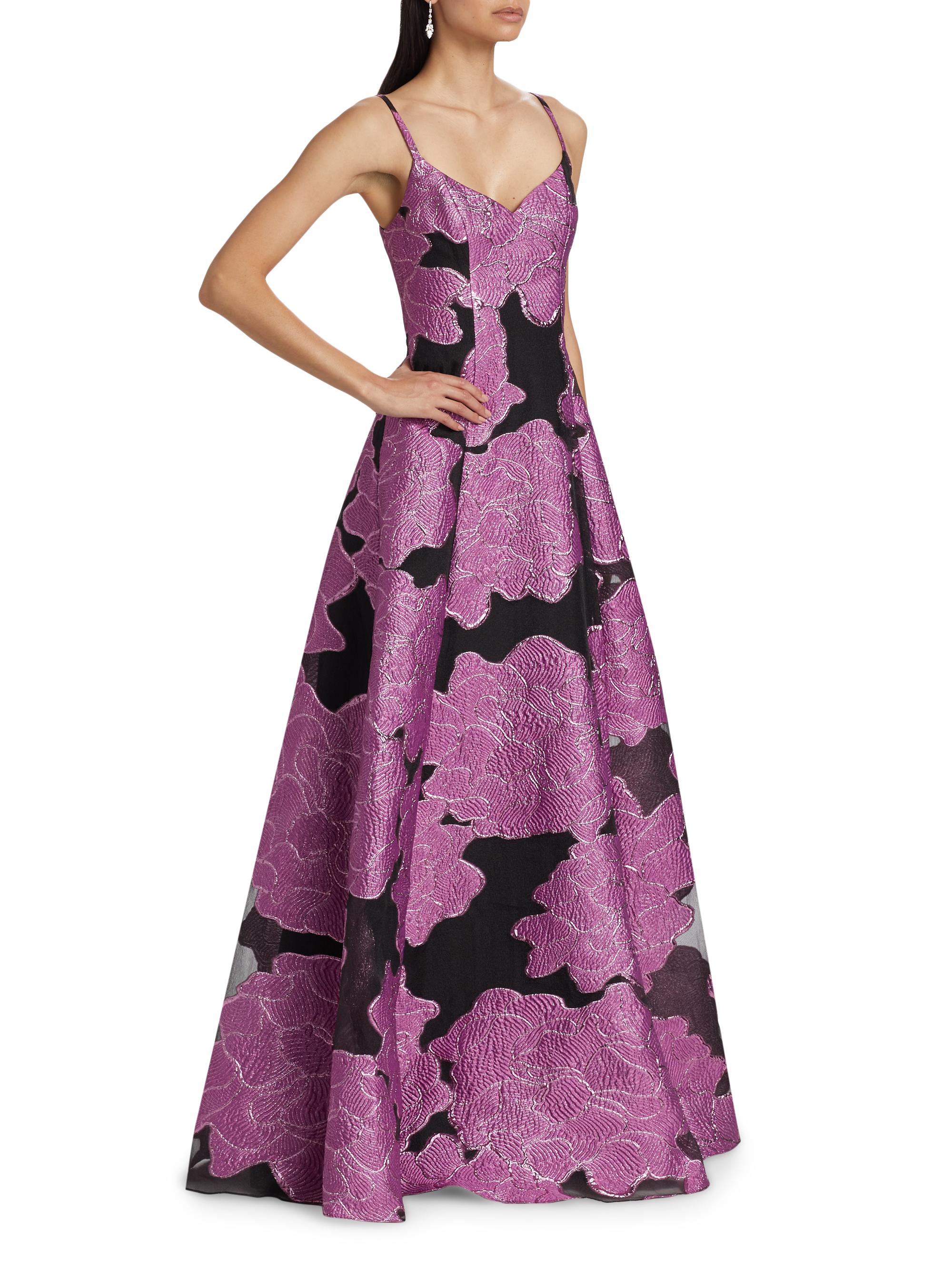 ML Monique Lhuillier Mariele Metallic Floral Jacquard Gown | Saks