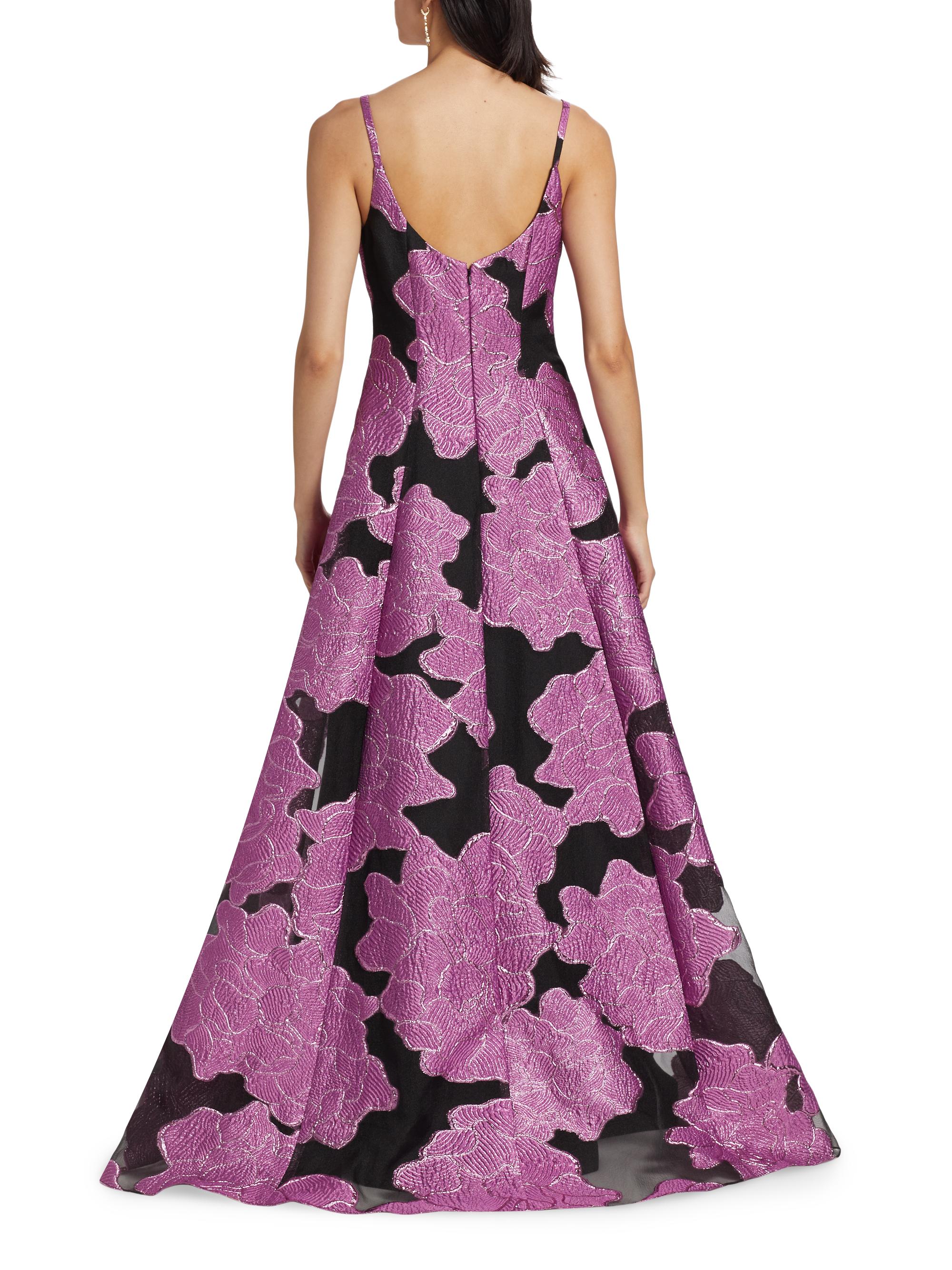 ML Monique Lhuillier Mariele Metallic Floral Jacquard Gown | Saks
