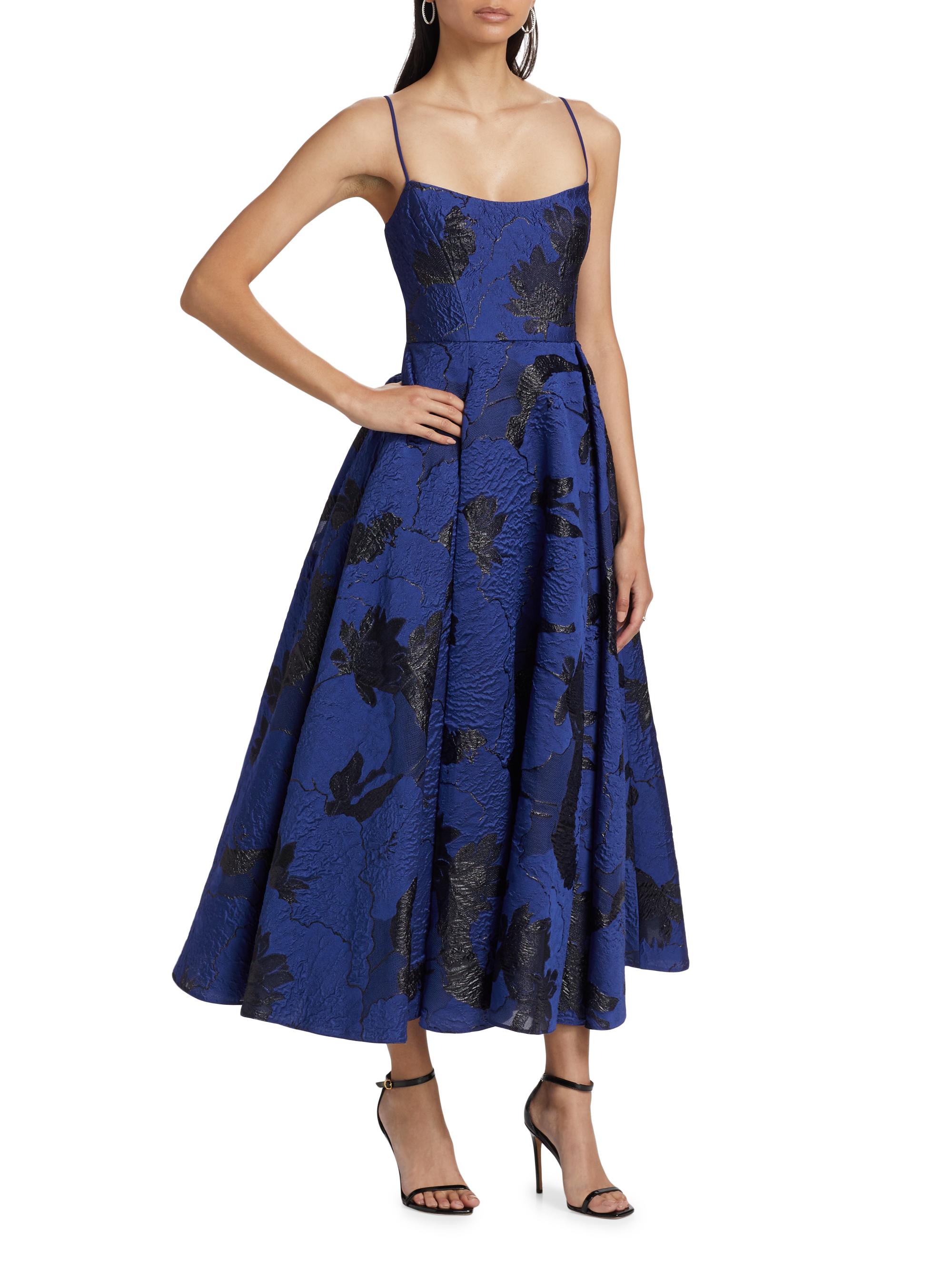 (取寄) ジュルネ コレクション レディース  Journee Collection women Anyah Blue ML Monique Lhuillier Nicolette Floral Jacquard Maxi Dress | Saks
