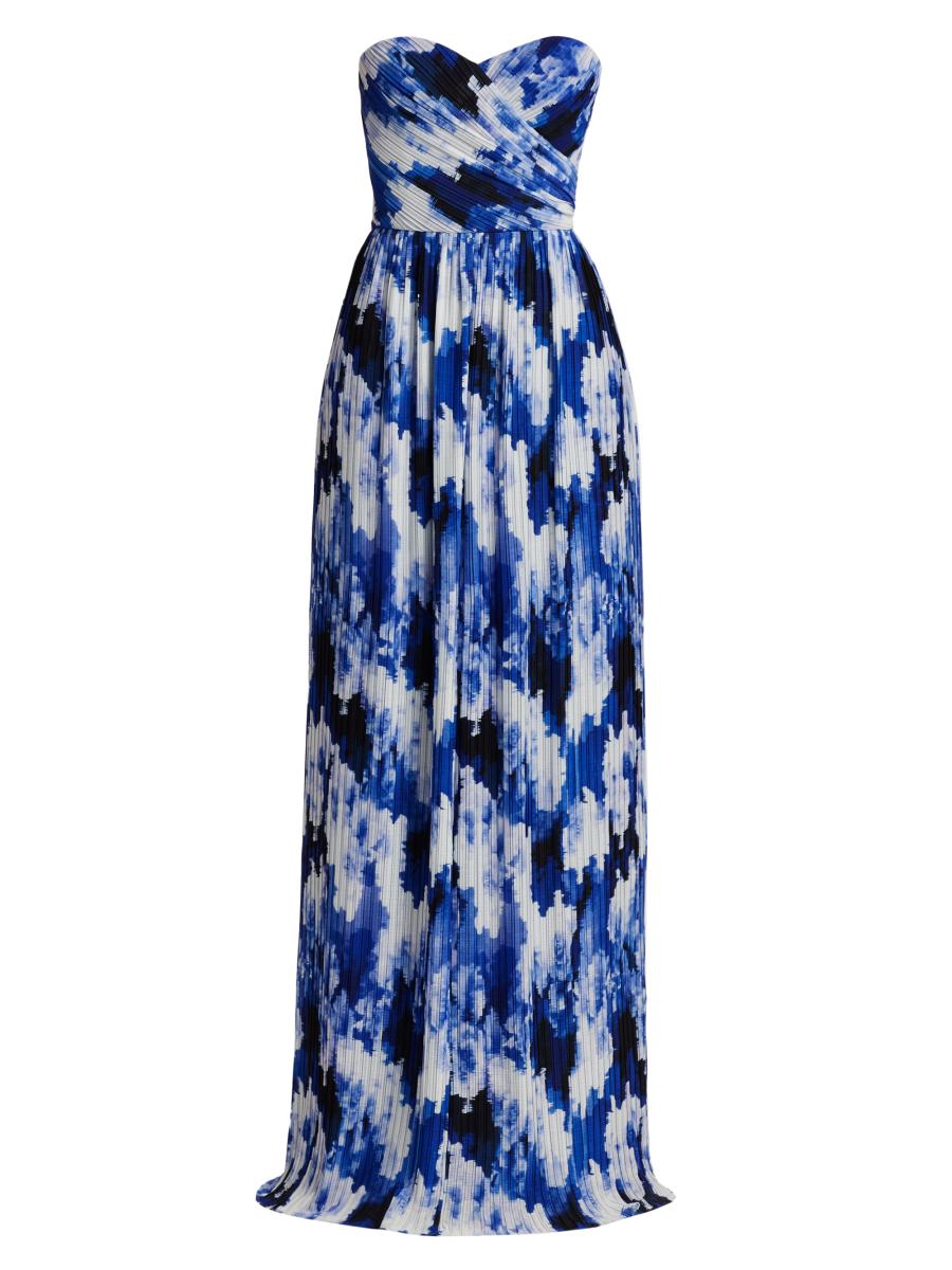 white christmas dresses ML Monique Lhuillier Floral Satin Strapless Dress