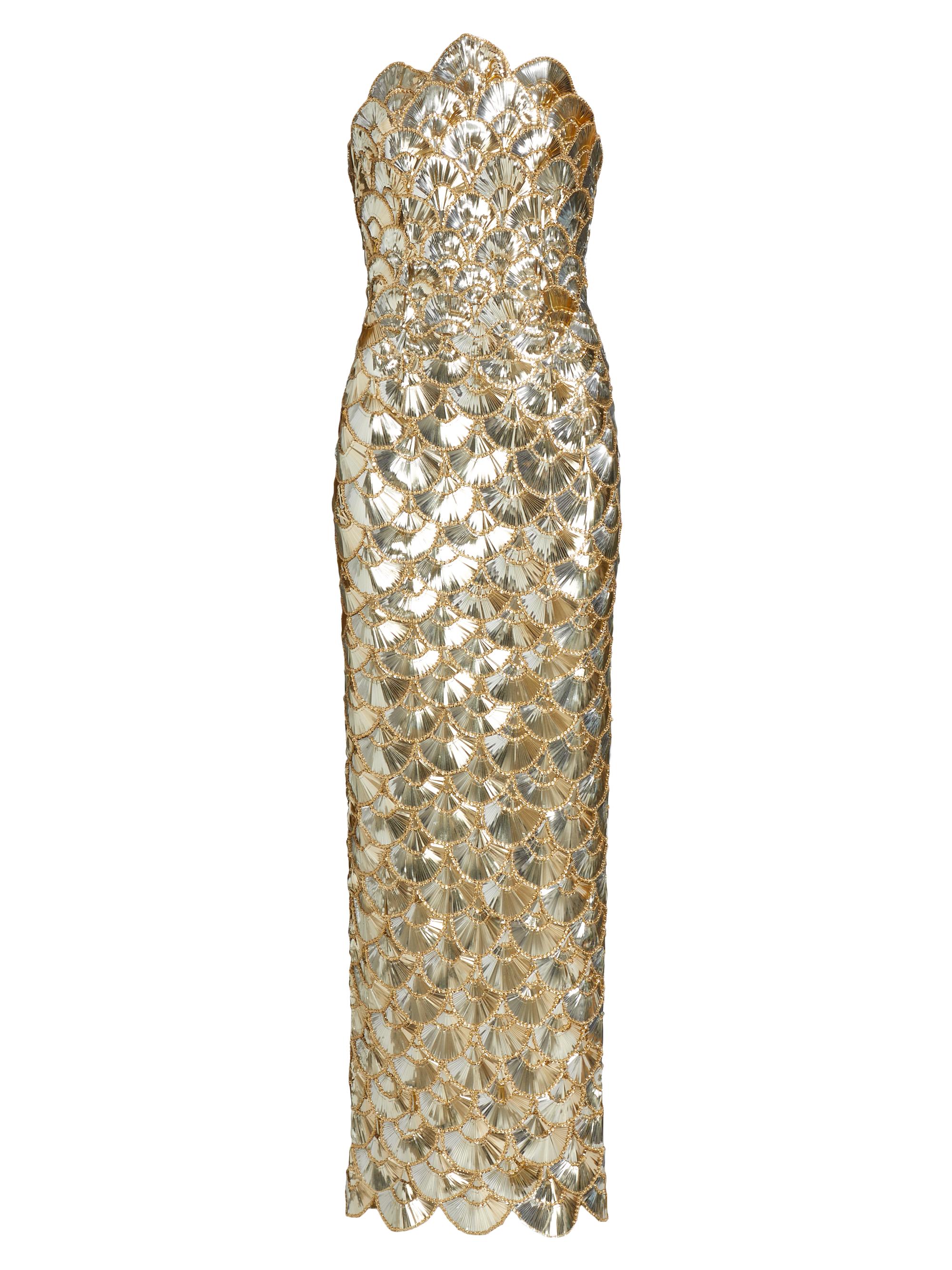 Oscar de la Renta Women's Strapless Sequin Scallop Column Gown - Gold