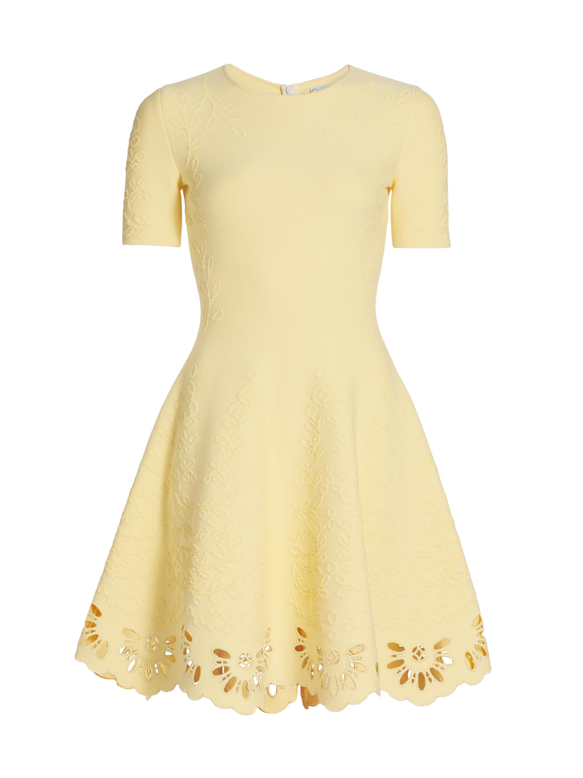 Oscar de la Renta Women's Jacquard Eyelet Fit-&Flare Dress - Banana