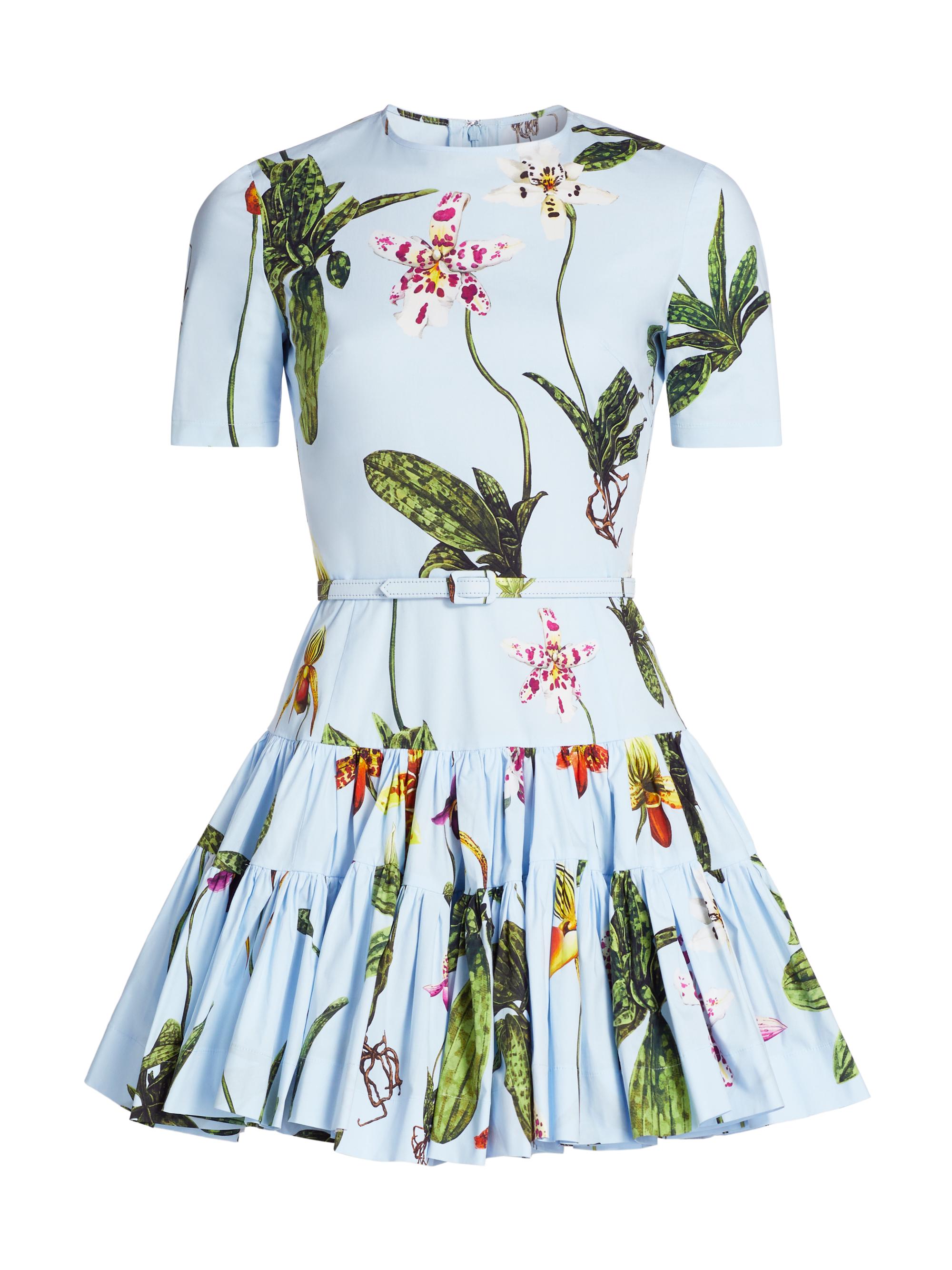 Oscar de la Renta Women's Orchid Poplin Tiered Dress - Light Blue