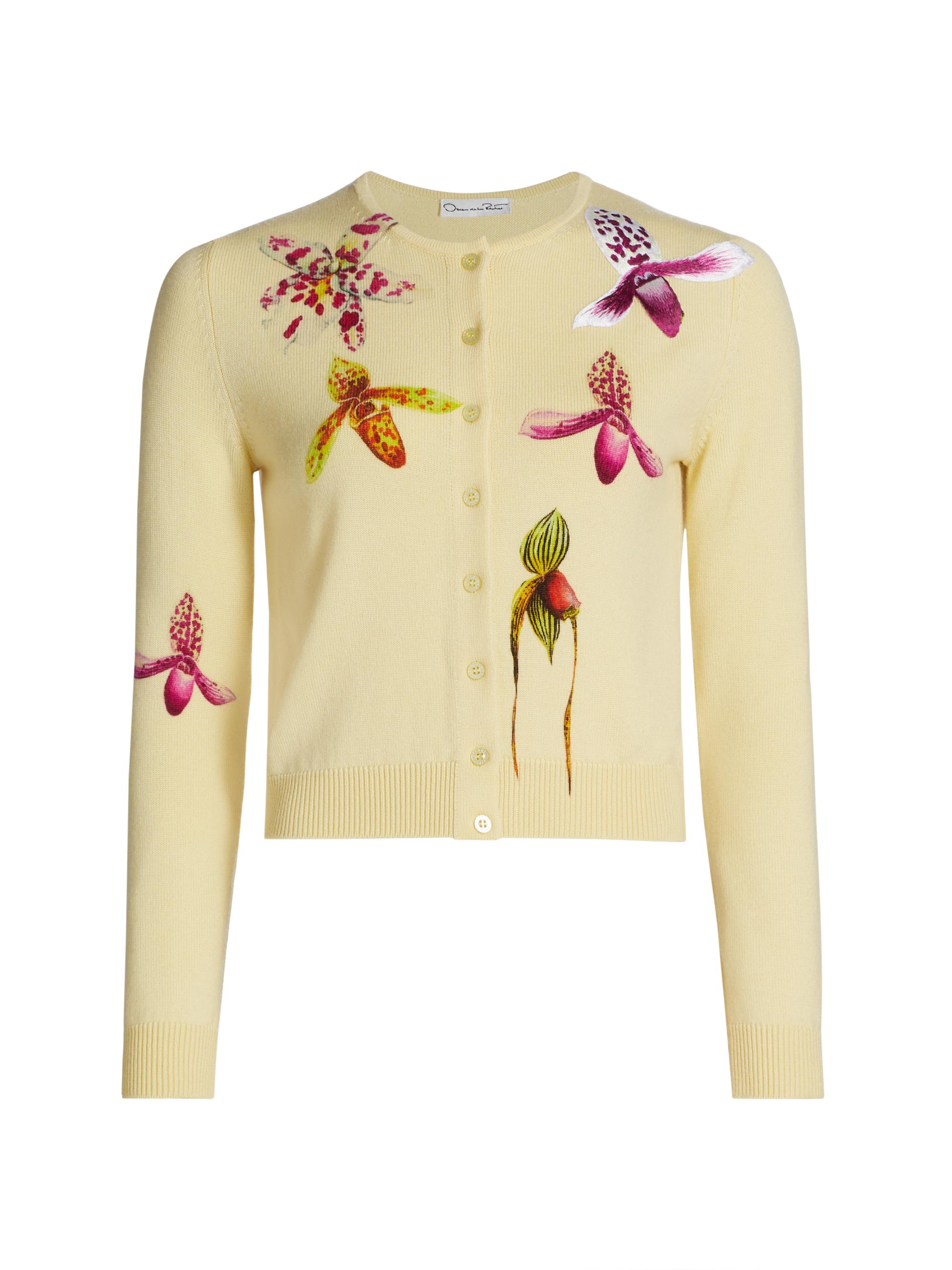 Oscar de la Renta Women's Orchid Wool Cardigan - Banana