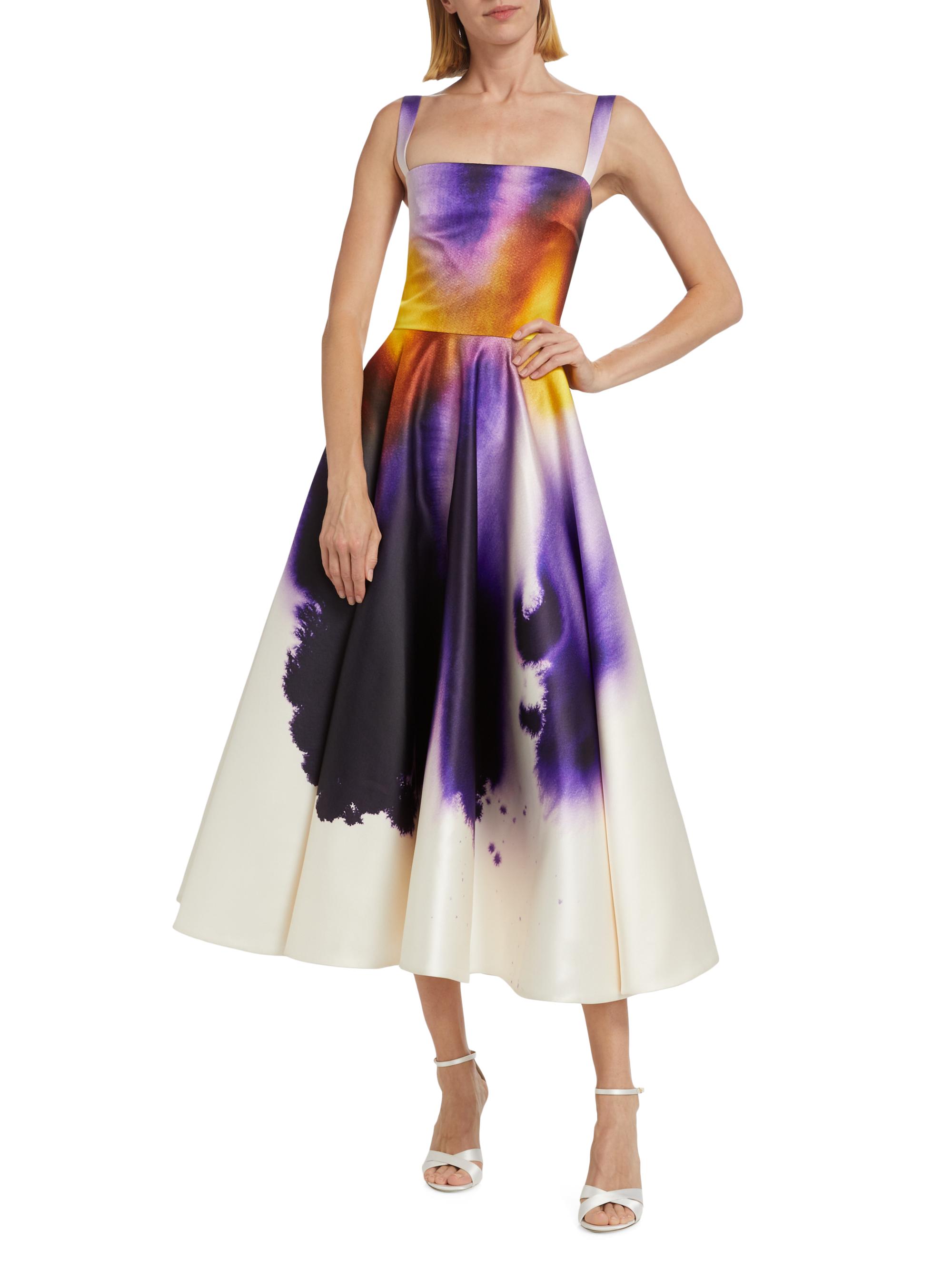 Oscar de la Renta Abstract Orchid Satin Cocktail Dress | Saks